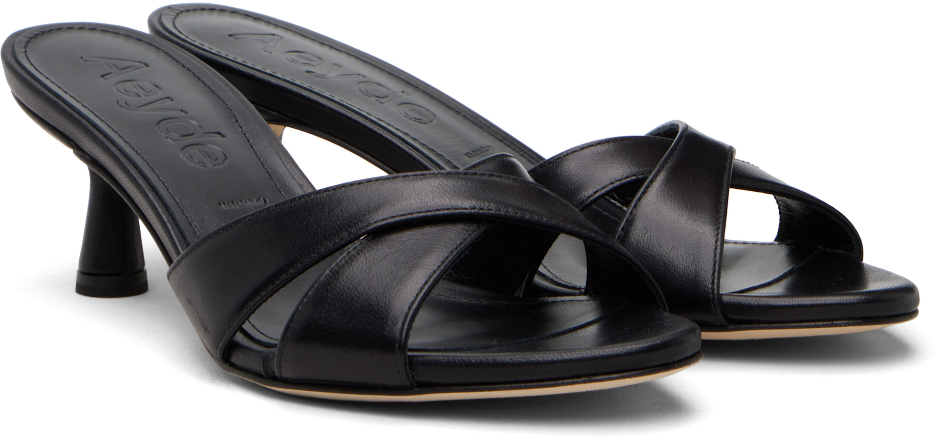 Aeyde: Black Vero Leather Mule Heeled Sandals | SSENSE
