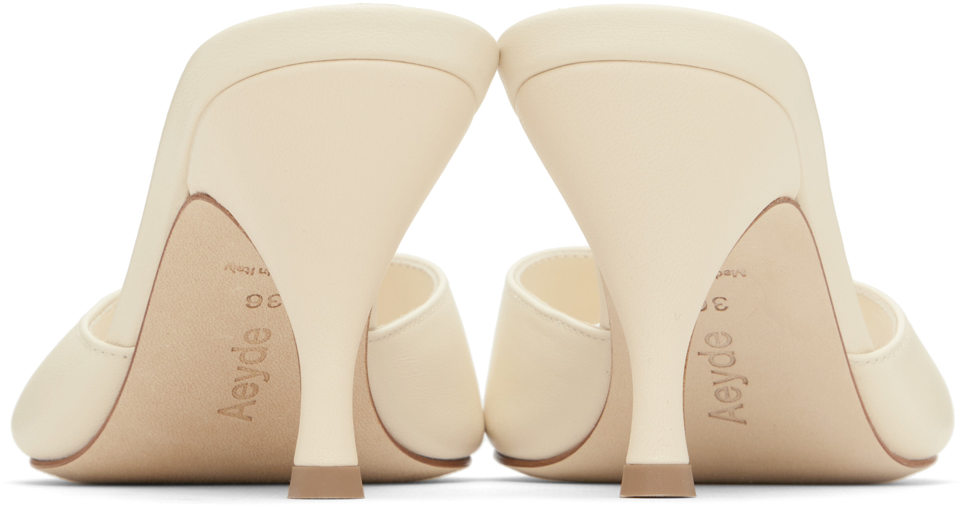 新品Aeyde ミュールサンダル 38 オフホワイト Aeyde: Off-White Samia Stiletto Mule Heeled Sandals | SSENSE