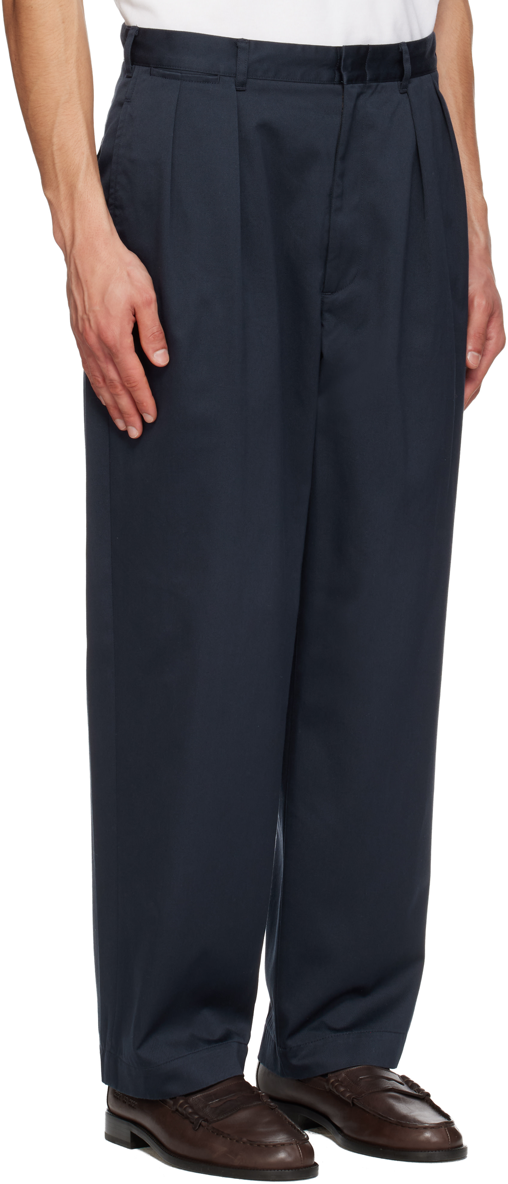 nanamica: Navy Double Pleated Chino Trousers | SSENSE
