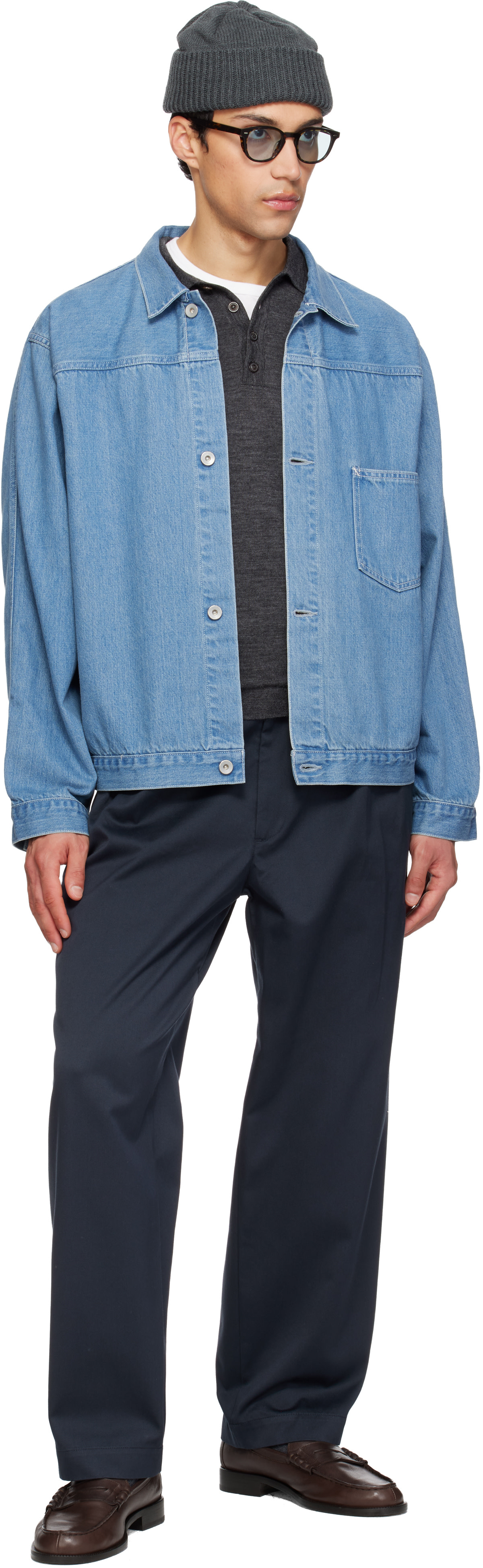 nanamica: Navy Double Pleated Chino Trousers | SSENSE