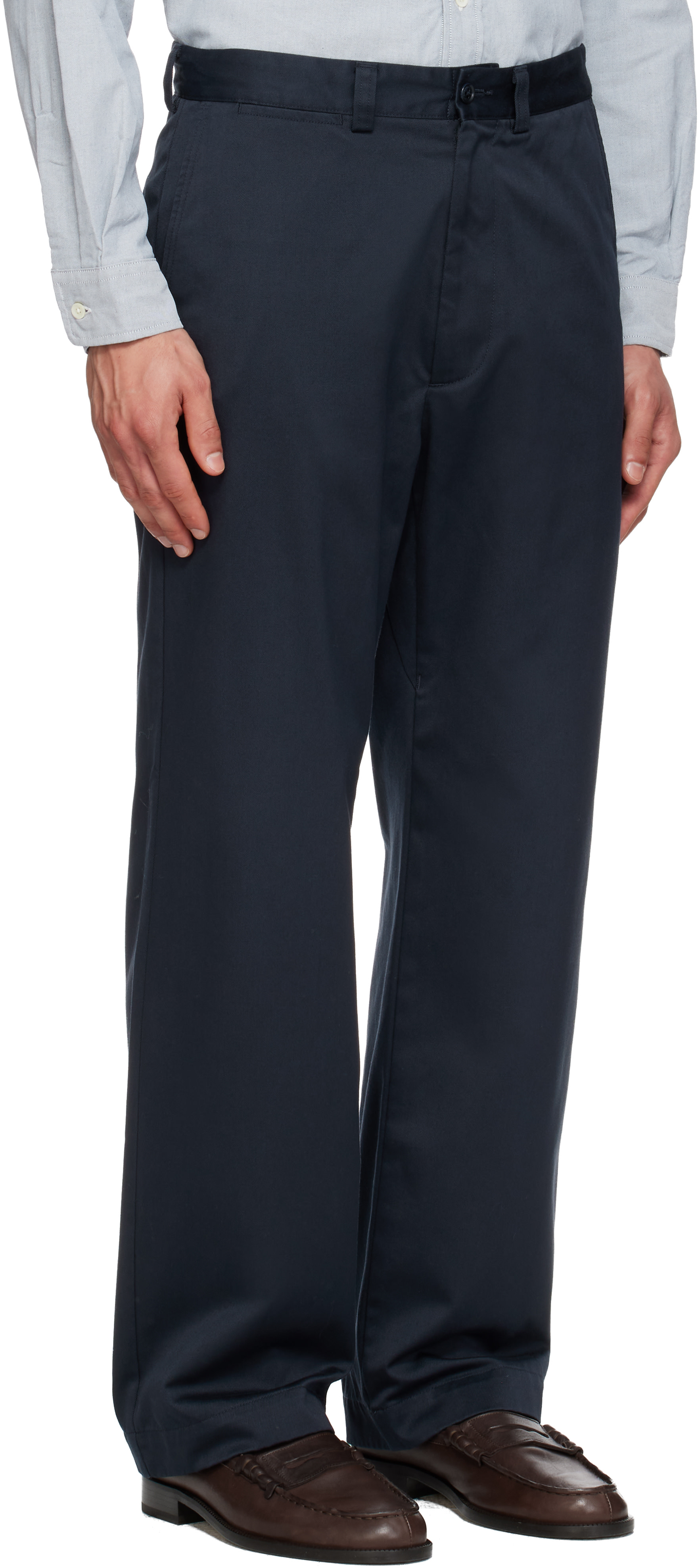 nanamica: Navy Wide Straight Chino Trousers | SSENSE