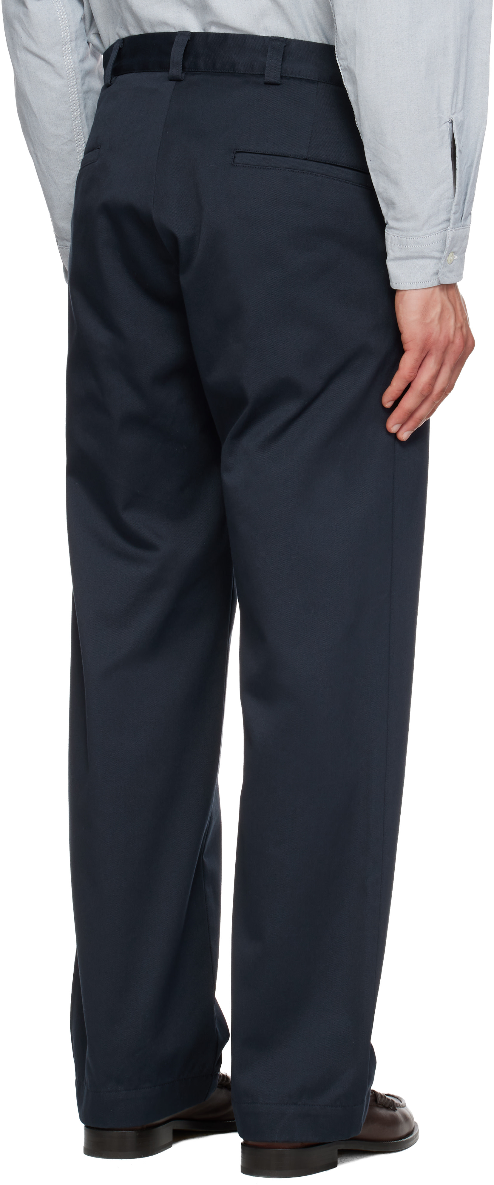 nanamica: Navy Wide Straight Chino Trousers | SSENSE