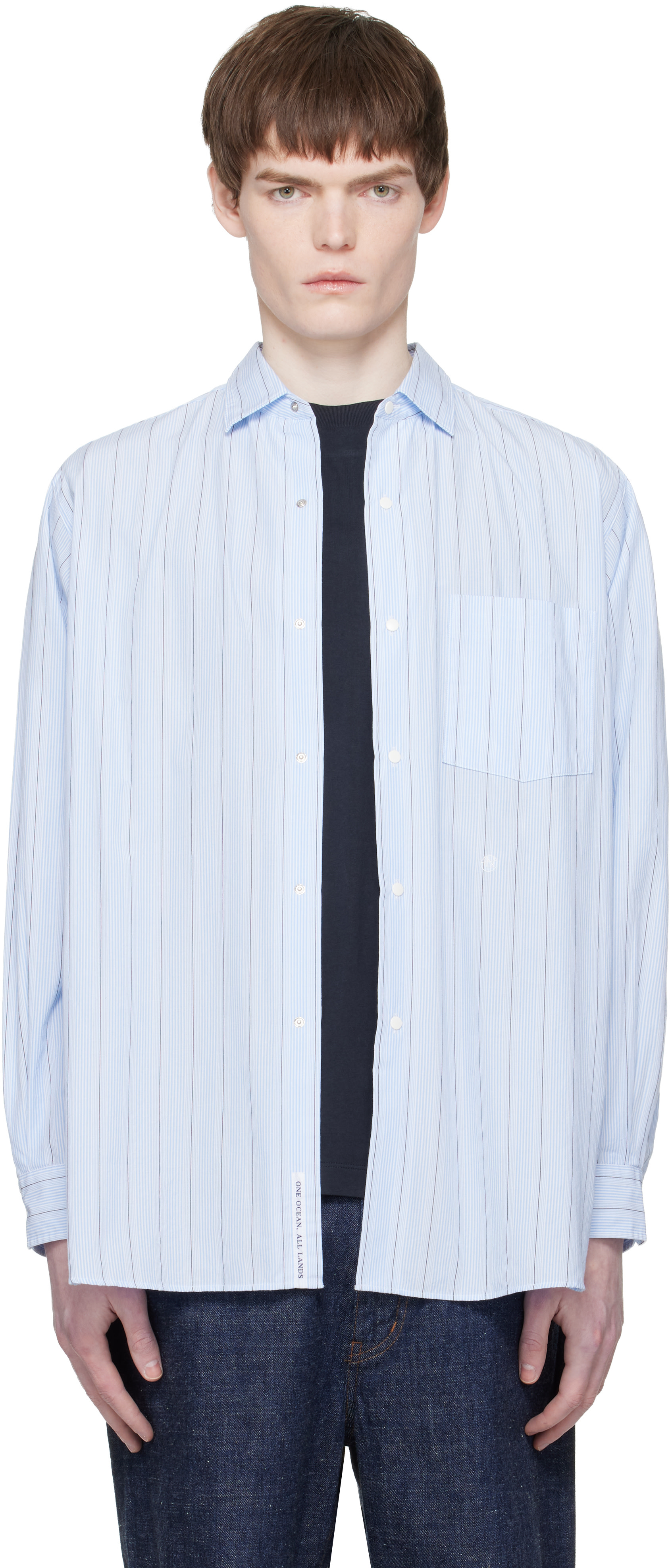nanamica - ブルー Regular Collar Stripe Wind シャツ