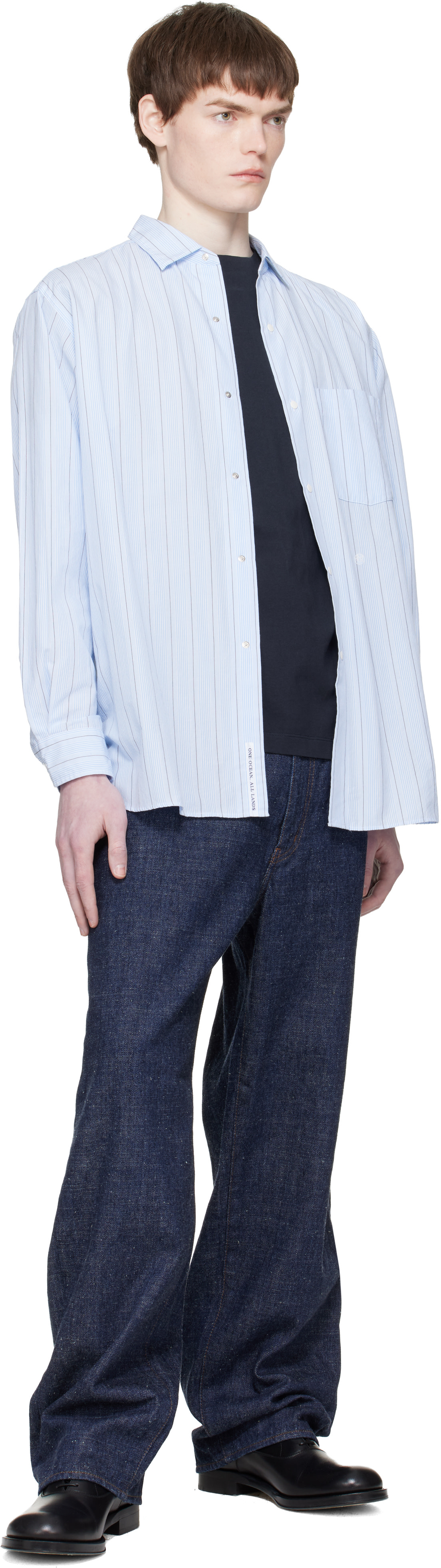 nanamica - ブルー Regular Collar Stripe Wind シャツ
