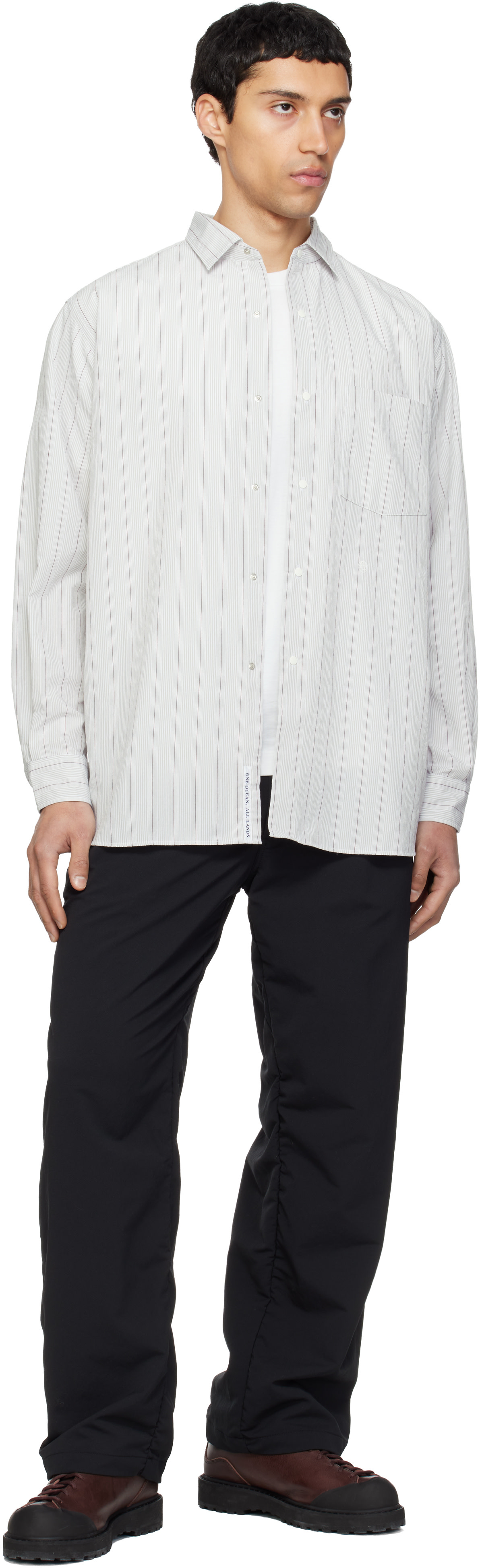 nanamica: Gray Regular Collar Stripe Wind Shirt | SSENSE