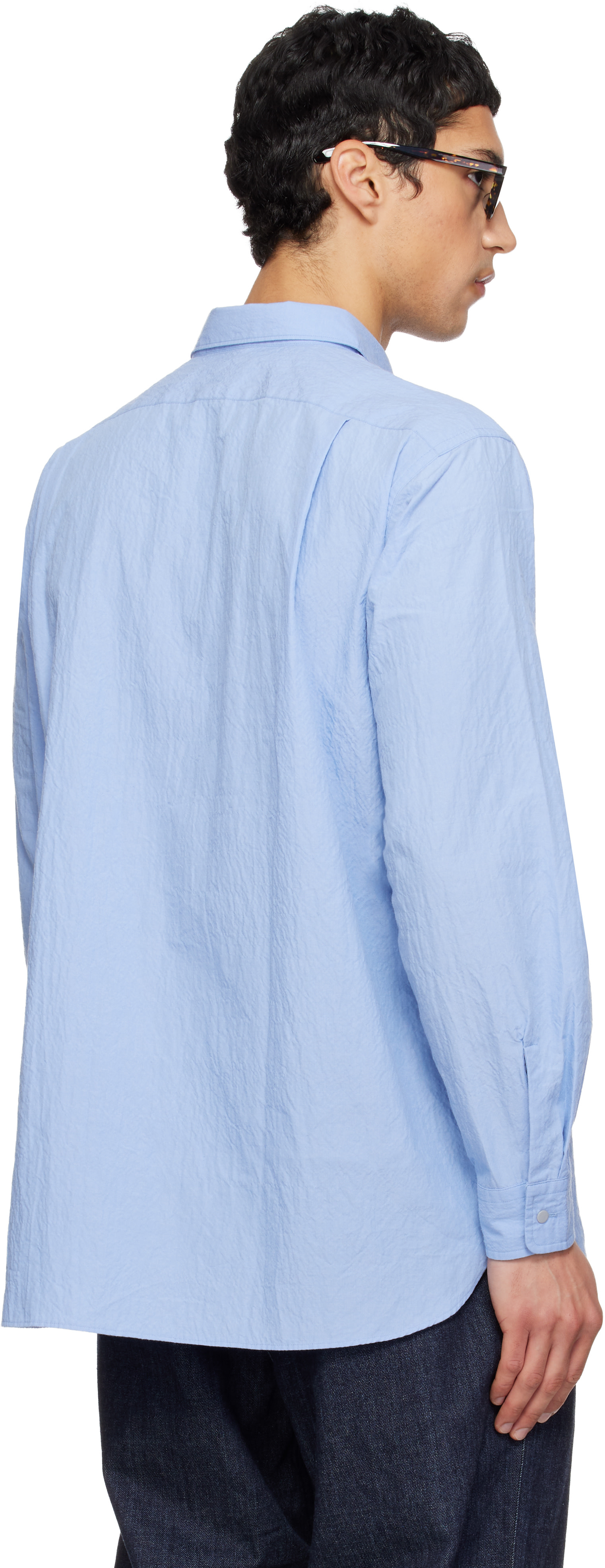 nanamica: Blue Regular Collar Wind Shirt | SSENSE