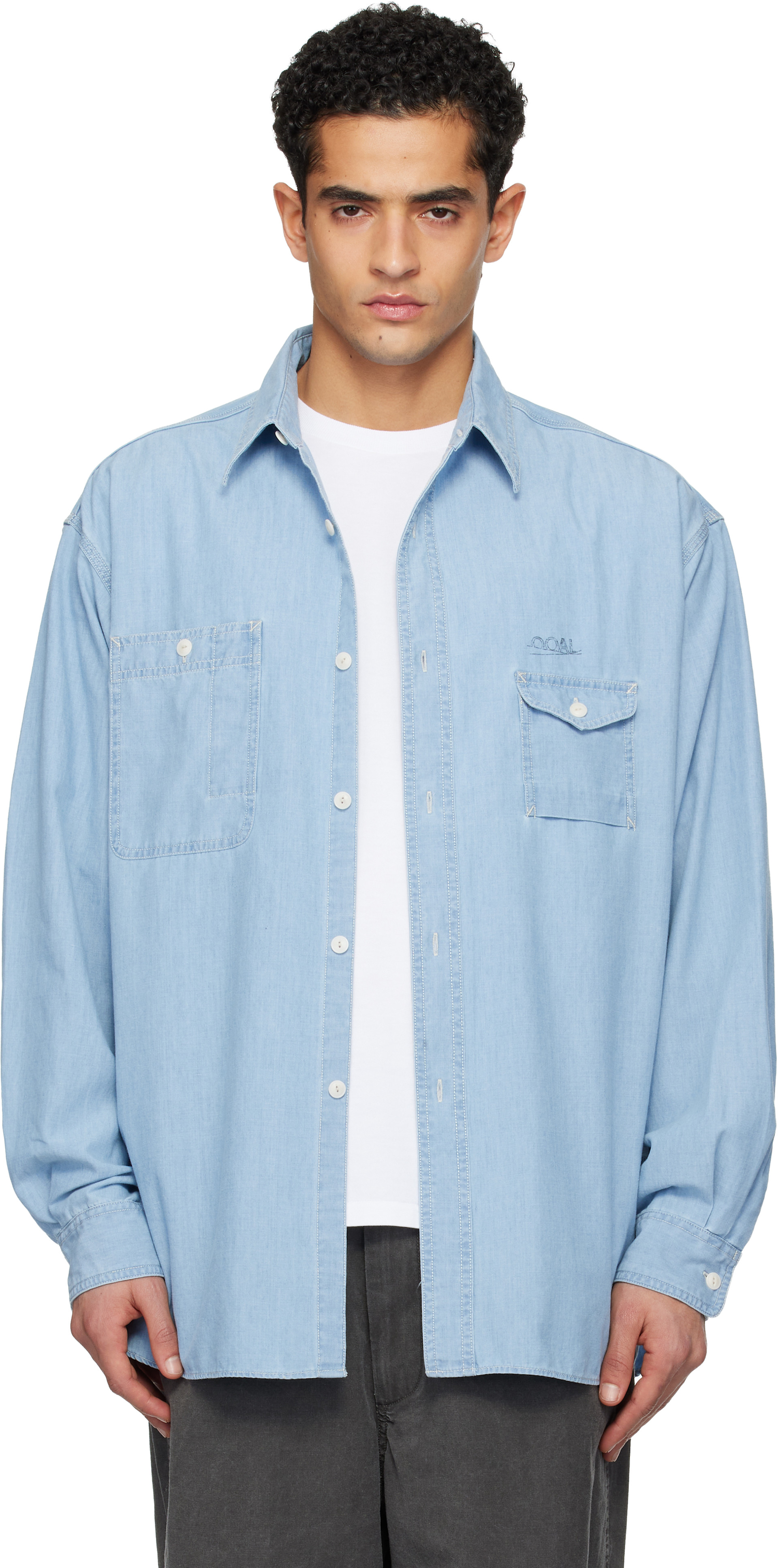 nanamica: ブルー OOAL Regular Collar シャンブレーシャツ | SSENSE 日本