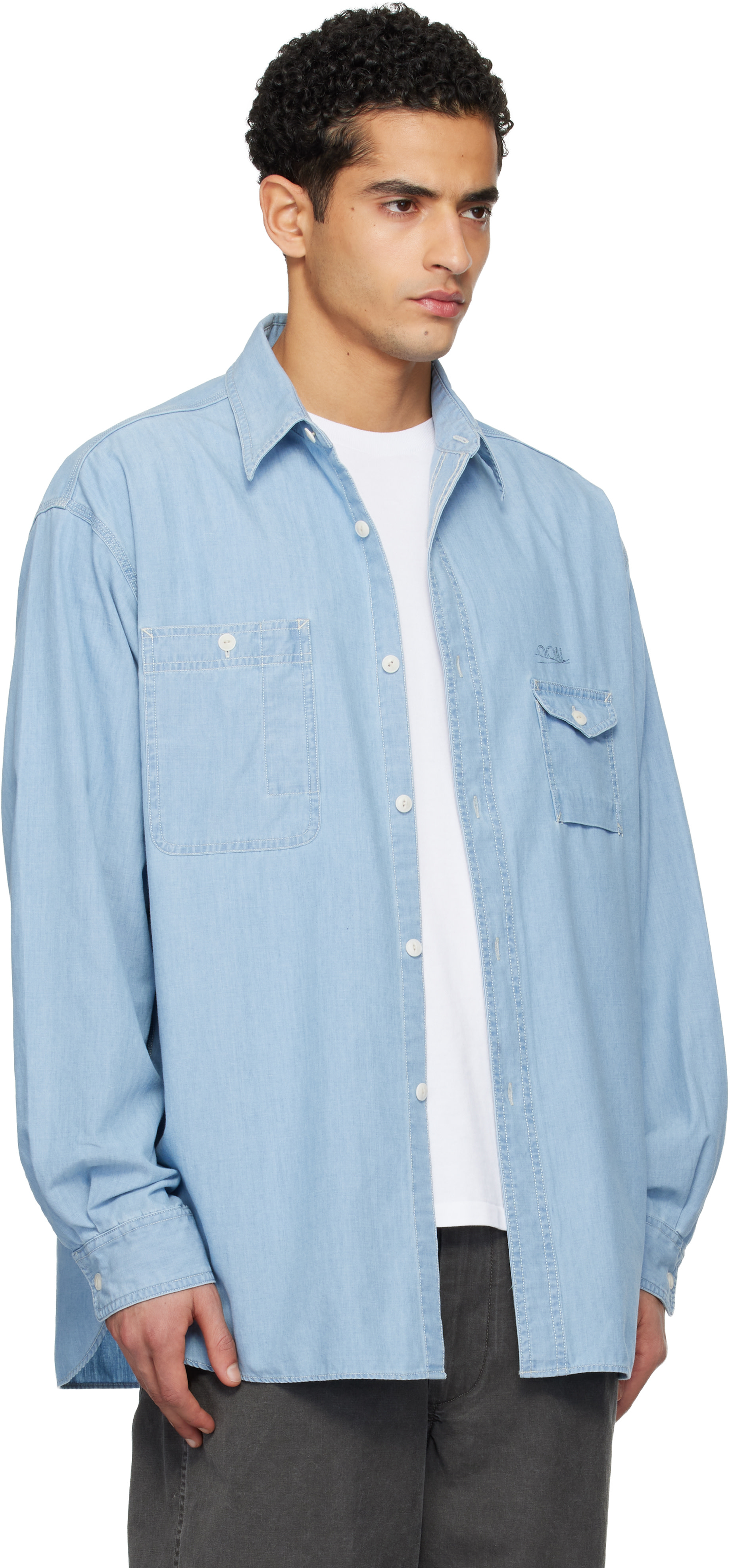 nanamica: ブルー OOAL Regular Collar シャンブレーシャツ | SSENSE 日本
