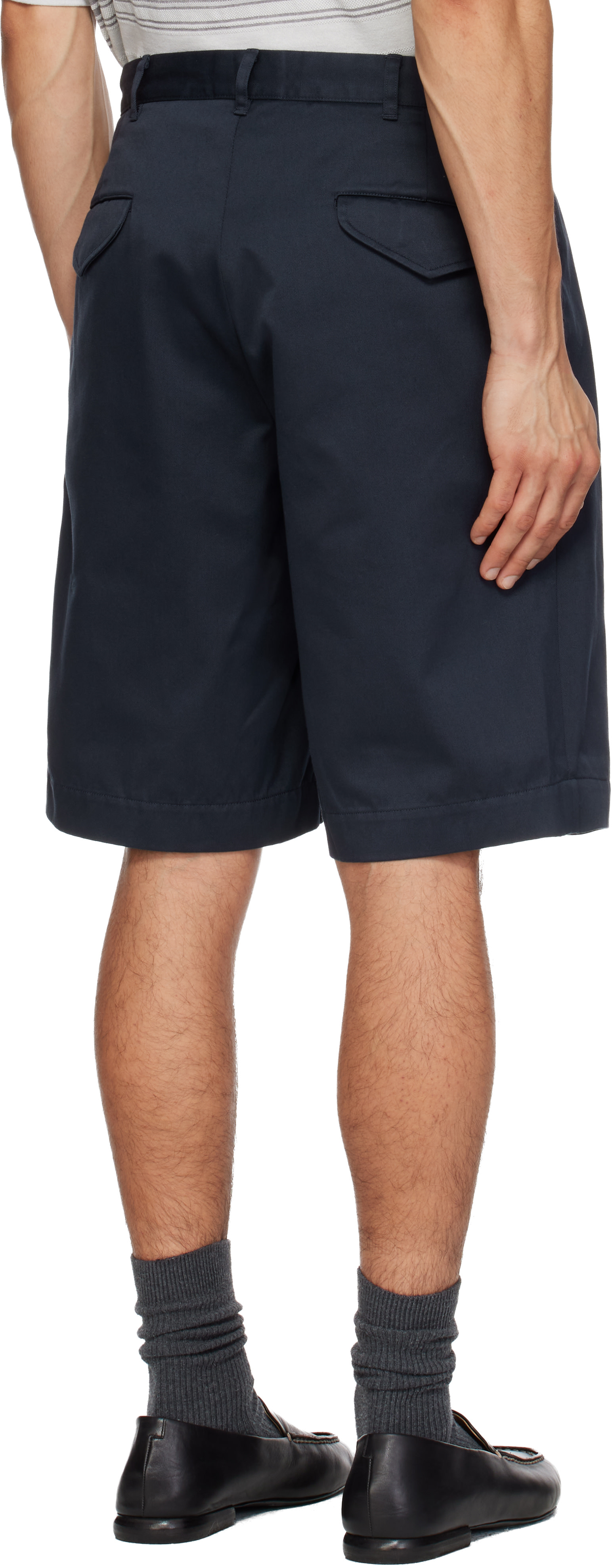 【新品未使用】nanamica Chino Shorts 34 ネイビー nanamica: Navy Double Pleated Chino Shorts | SSENSE