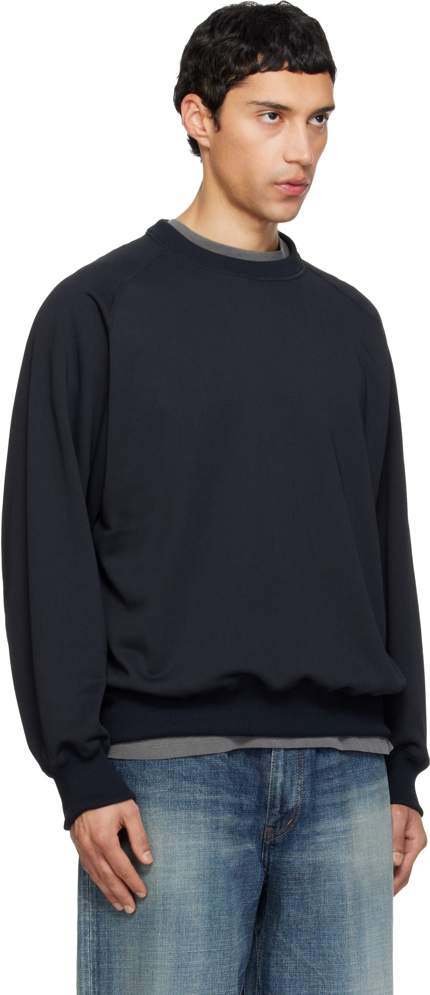 nanamica: Black Polyester Pile Crew Neck Sweatshirt | SSENSE