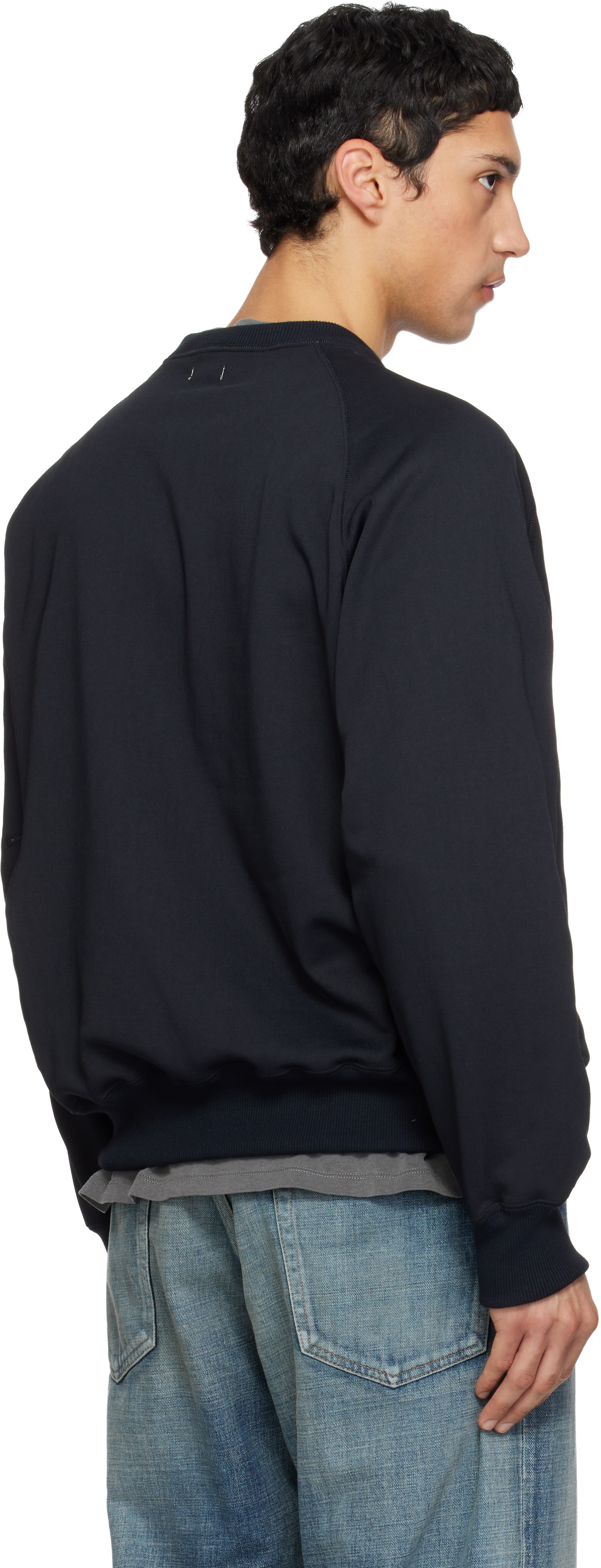 nanamica: Black Polyester Pile Crew Neck Sweatshirt | SSENSE