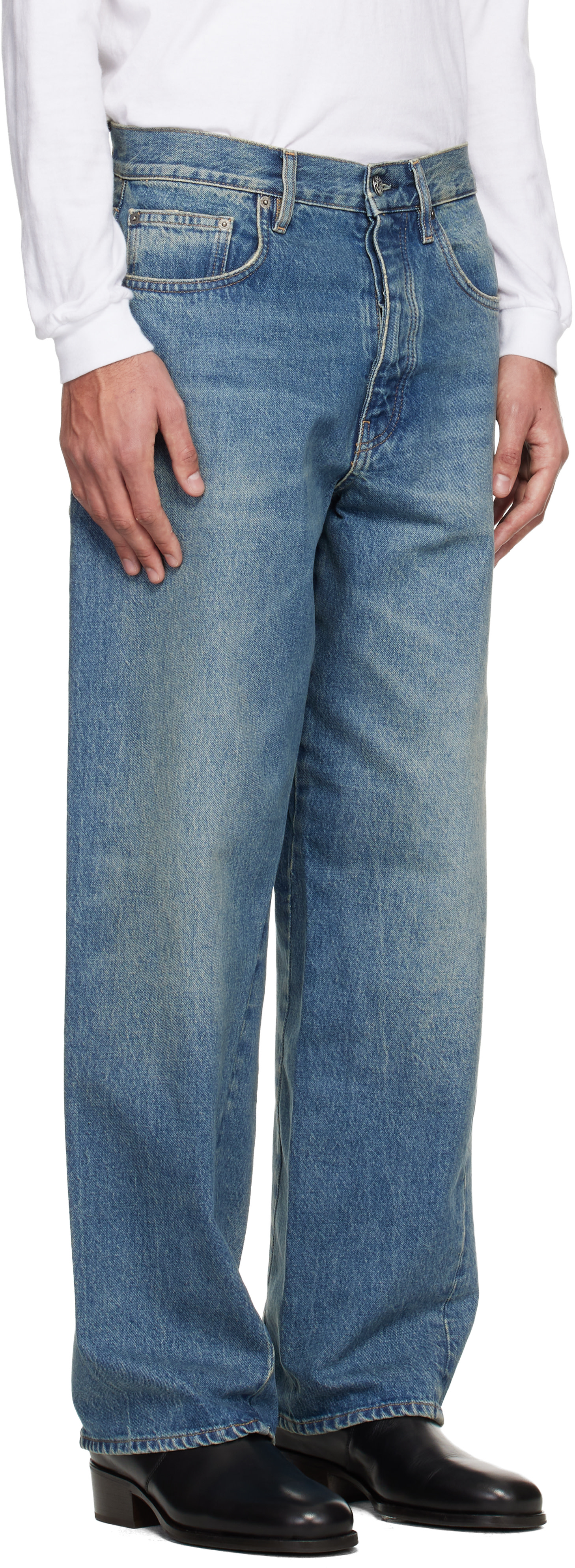 Sunflower: Blue Wide Twist Jeans | SSENSE