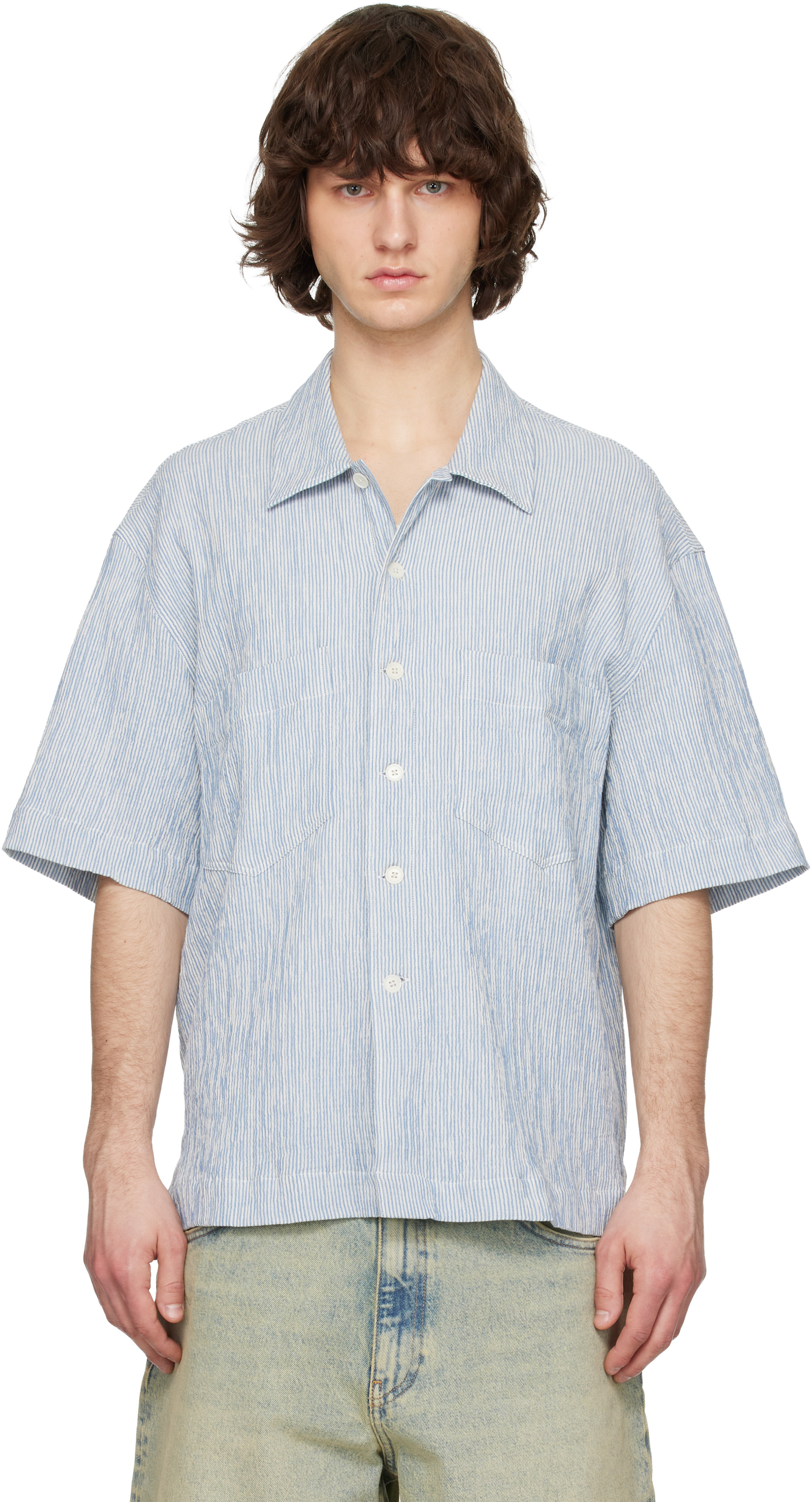 Sunflower: Blue & White Adam Shirt | SSENSE Austria