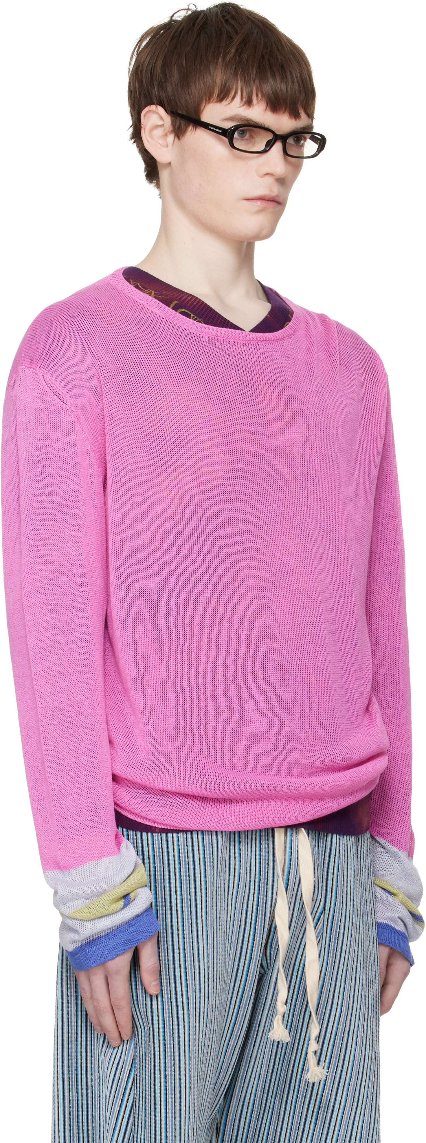 Drawer 7Gコットン天竺編みクルーネックニット（Vivid Pink） Edward Cuming: Pink Limp Wrist Sweater | SSENSE