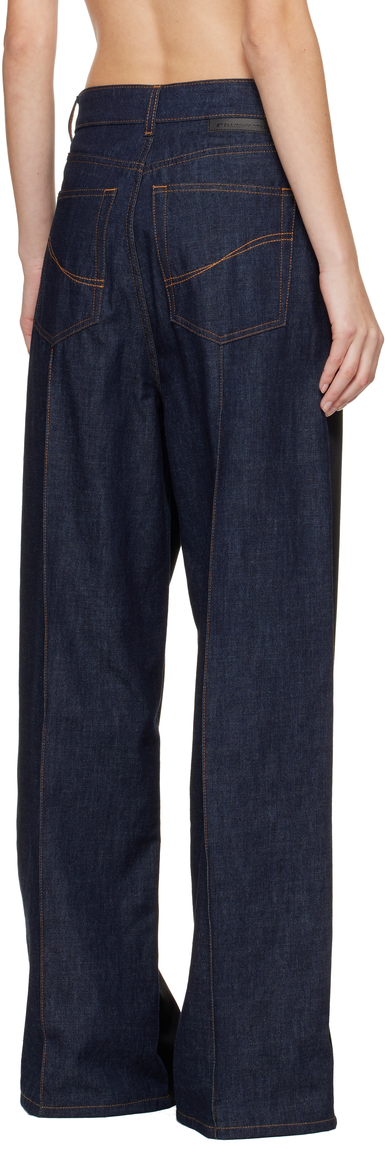 Stella McCartney: Navy & Black Wide-Leg Satin-Panel Jeans | SSENSE