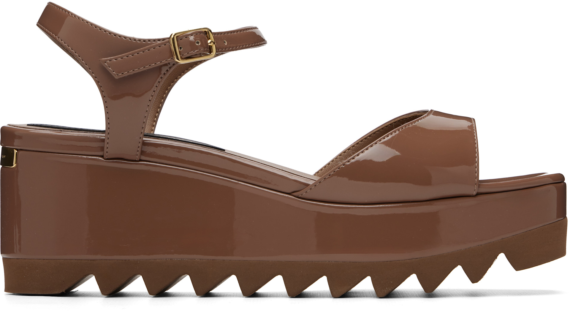 Stella McCartney: Brown Elyse Patent Platform Sandals | SSENSE