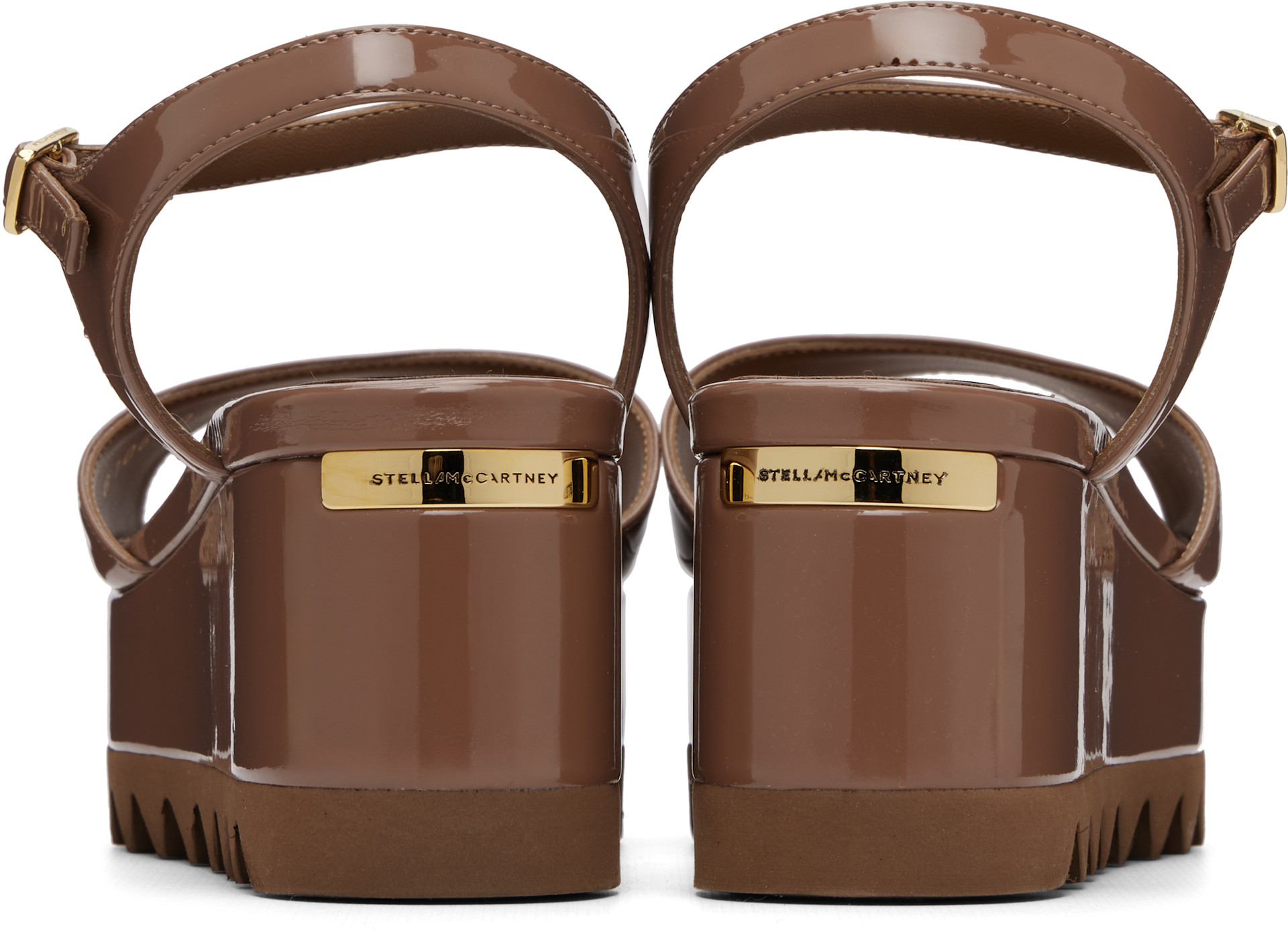Stella McCartney: Brown Elyse Patent Platform Sandals | SSENSE