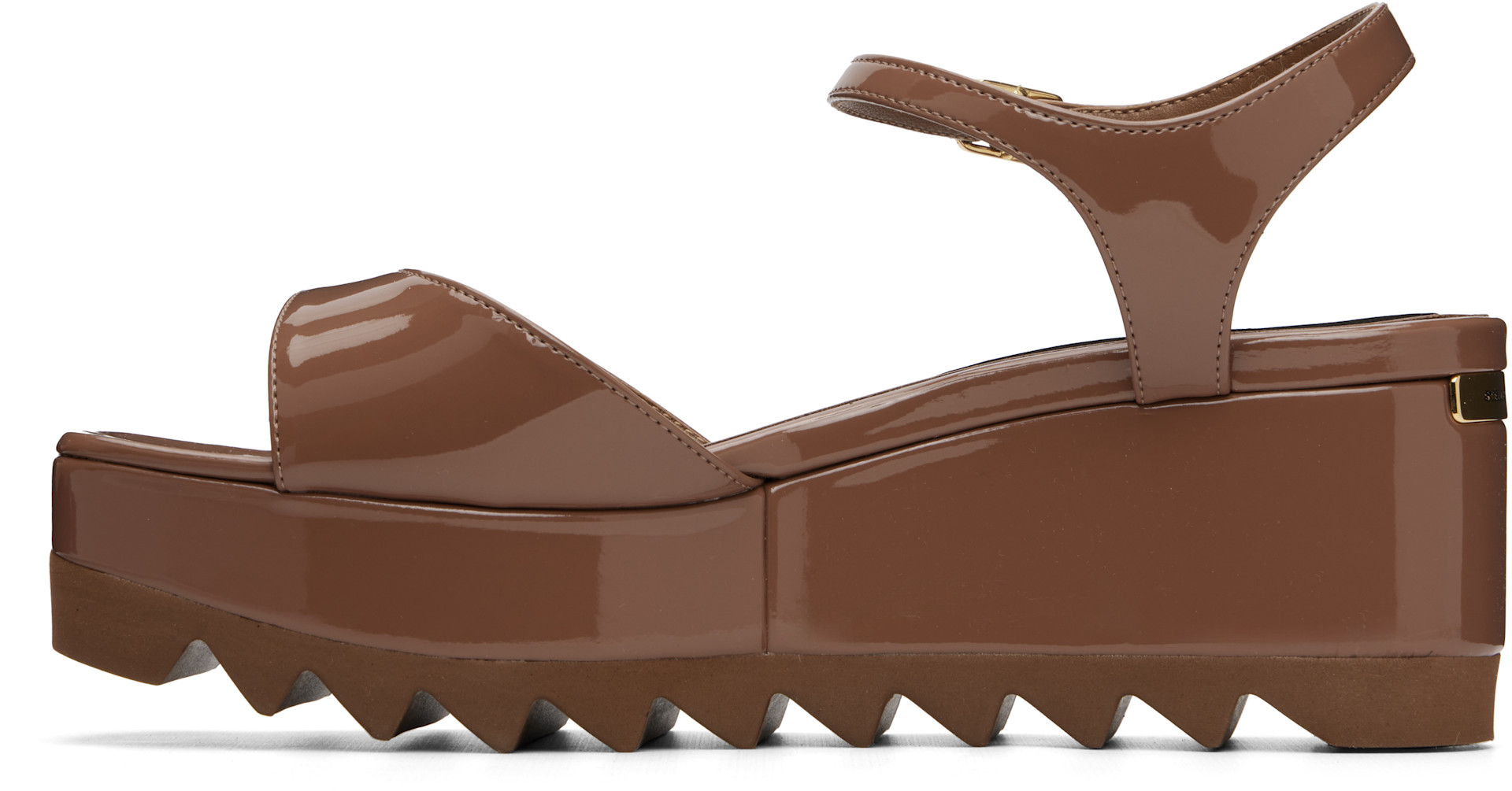 Stella McCartney: Brown Elyse Patent Platform Sandals | SSENSE