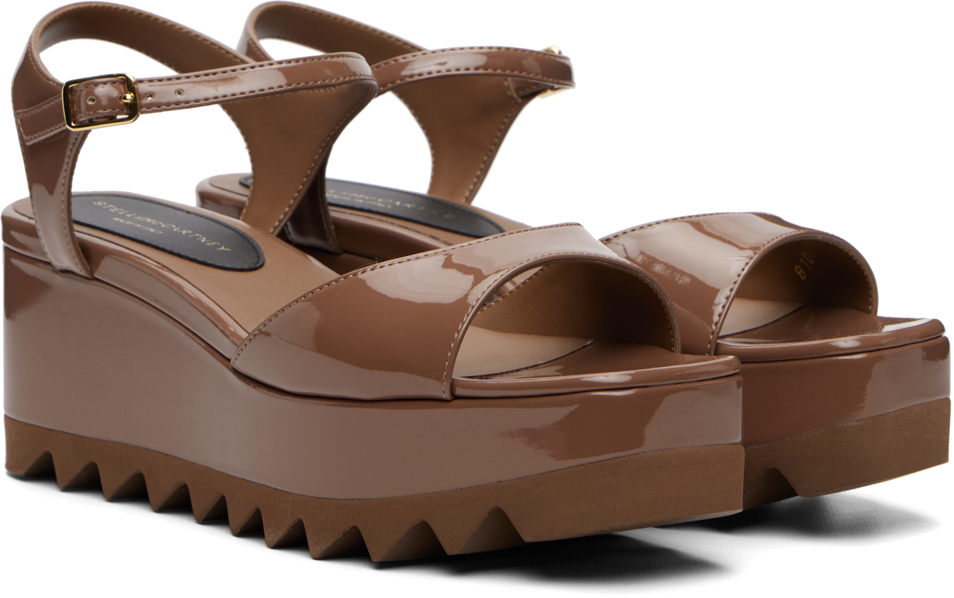 Stella McCartney: Brown Elyse Patent Platform Sandals | SSENSE