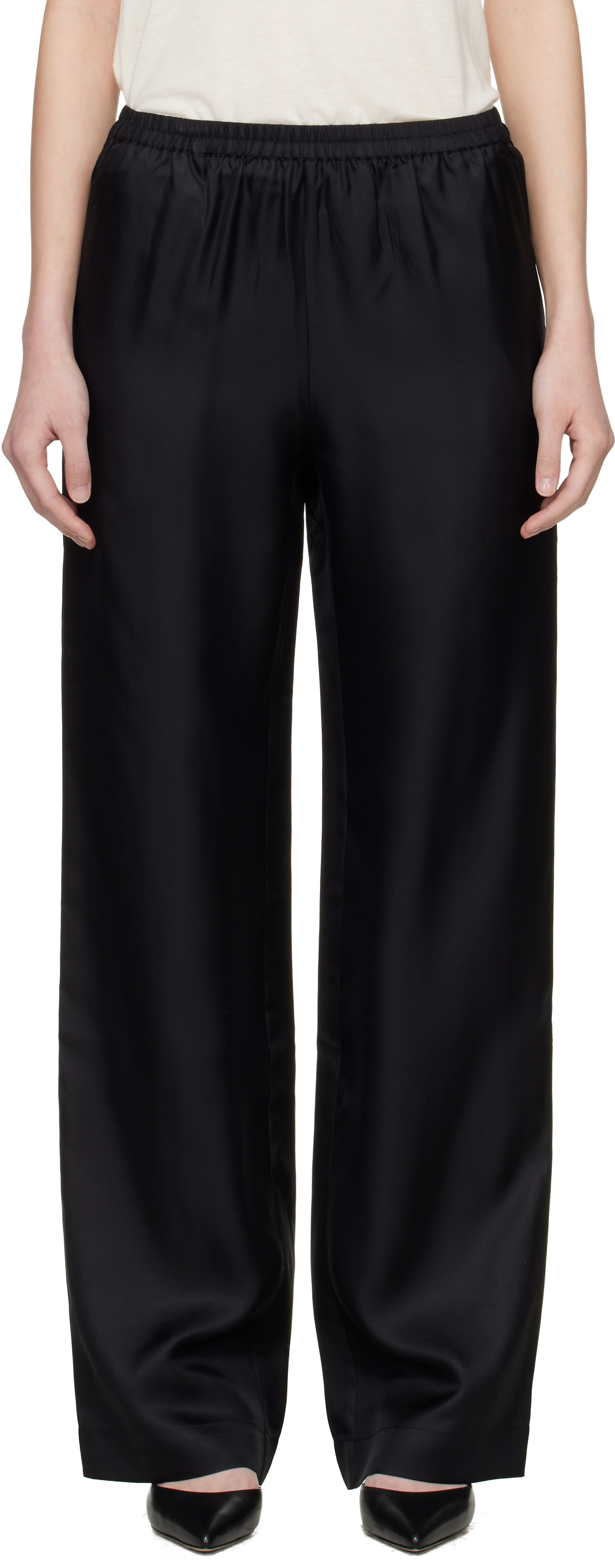 Loulou de Saison: Black Alera LDS Silk Twill Trousers | SSENSE