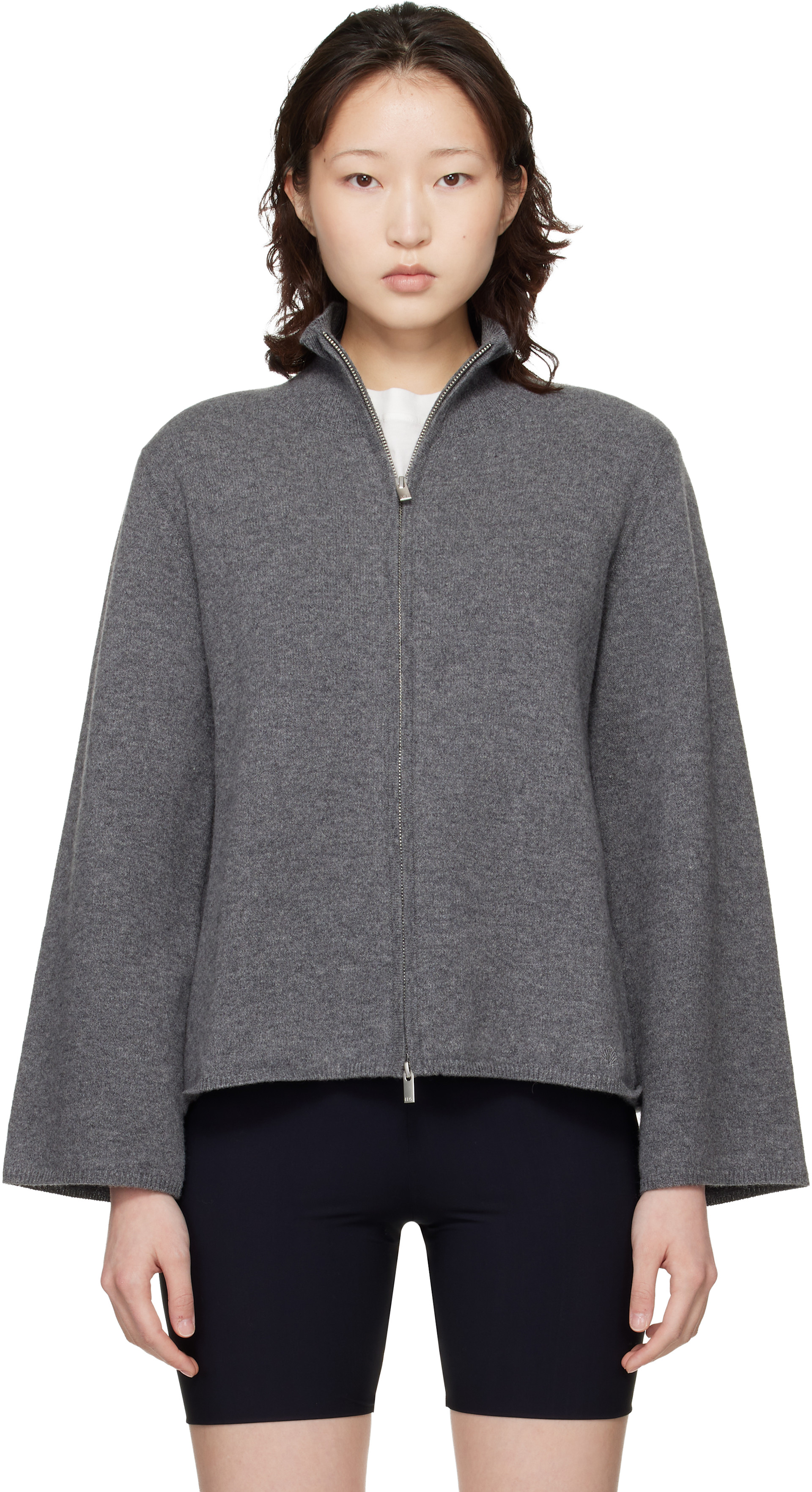 Loulou de Saison - Pull Gabi gris en cachemire à glissière