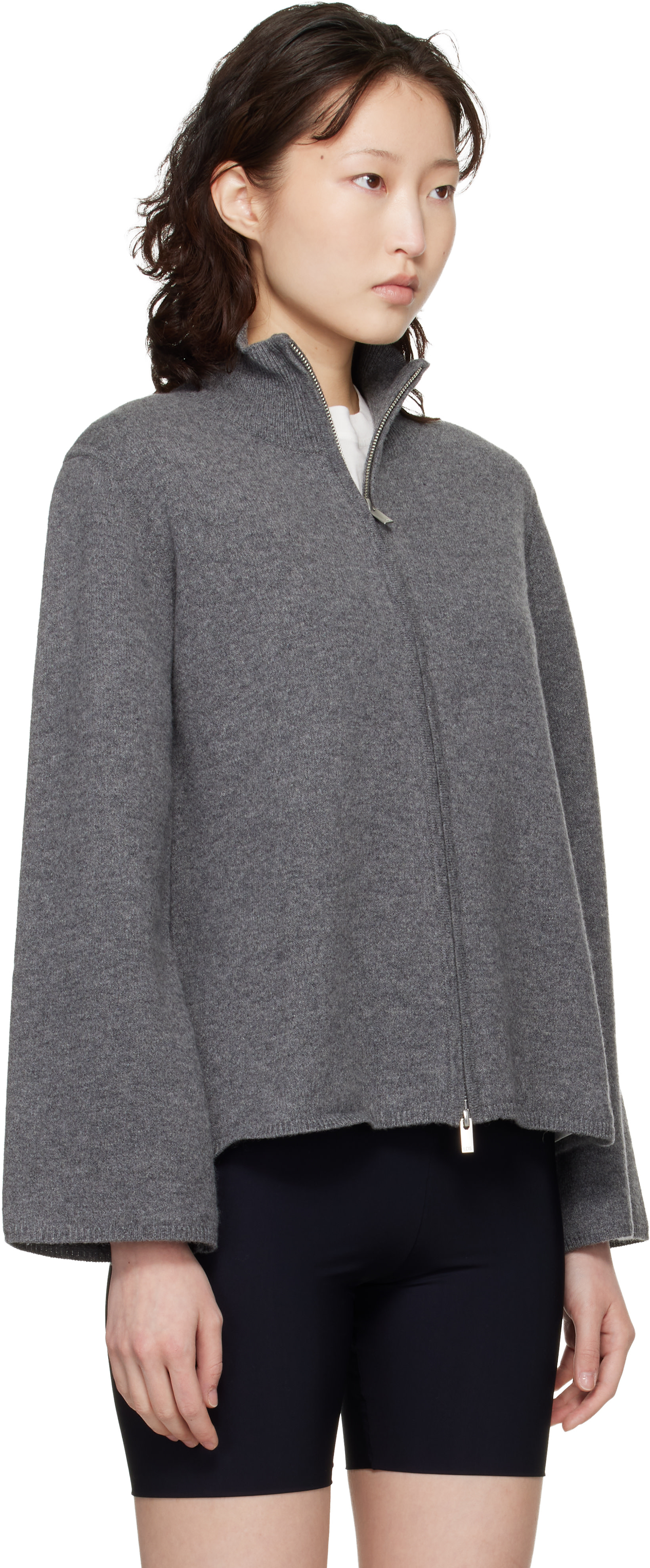 Loulou de Saison - Pull Gabi gris en cachemire à glissière