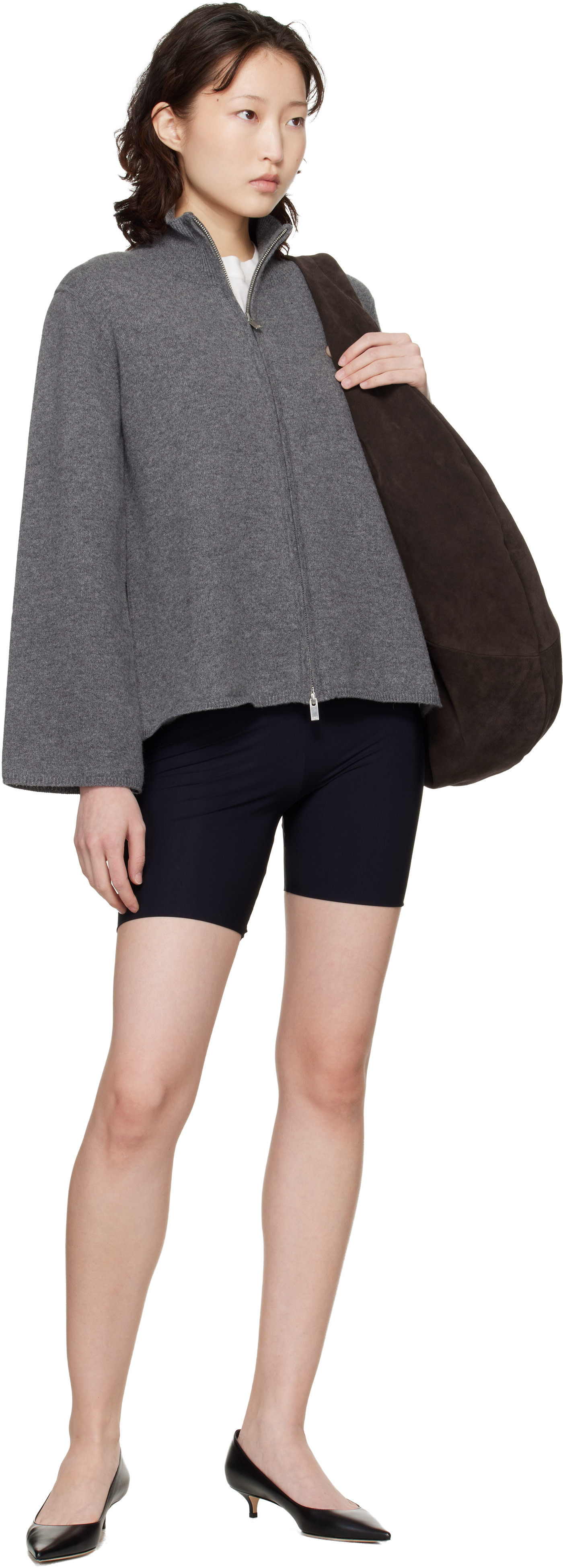 Loulou de Saison - Pull Gabi gris en cachemire à glissière