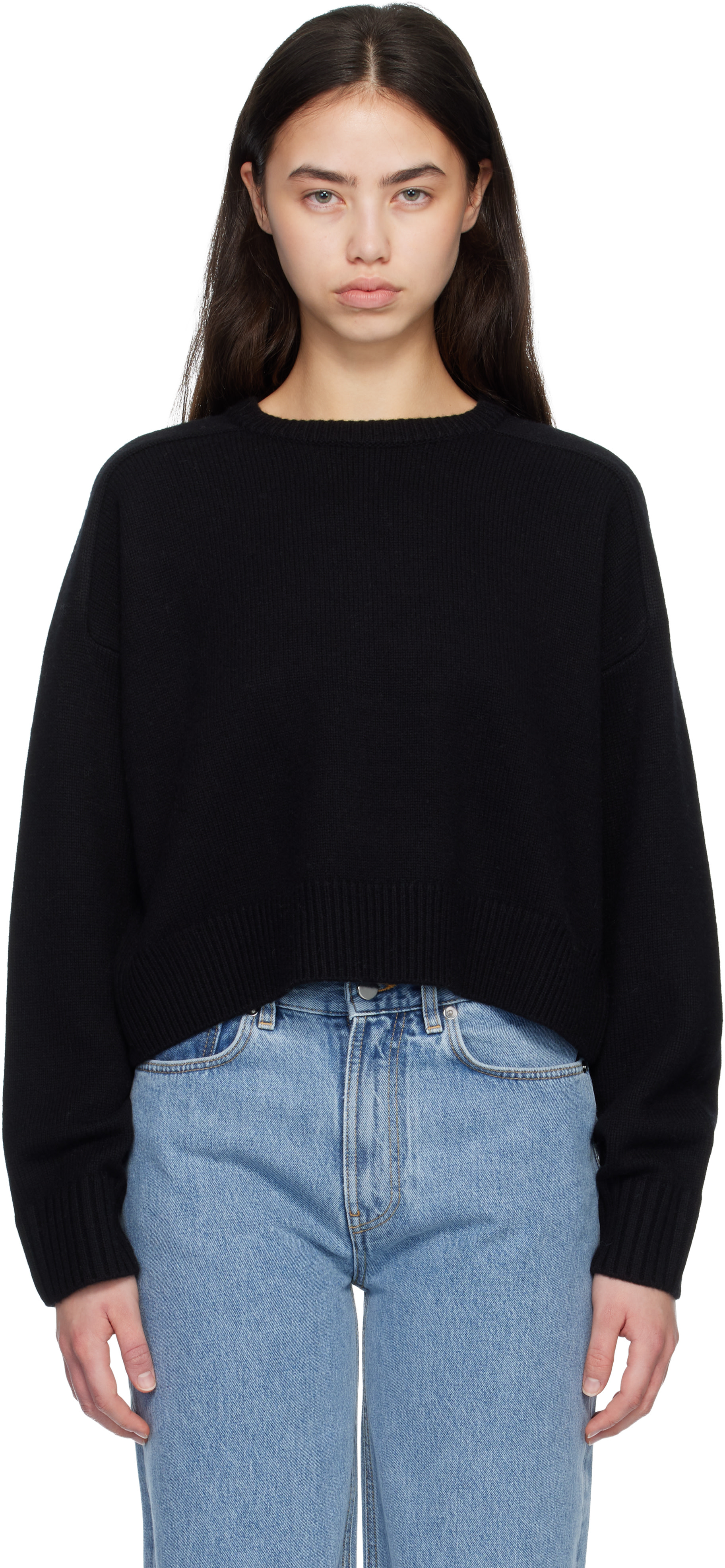Loulou de Saison - Pull écourté BRUZZI noir à logo