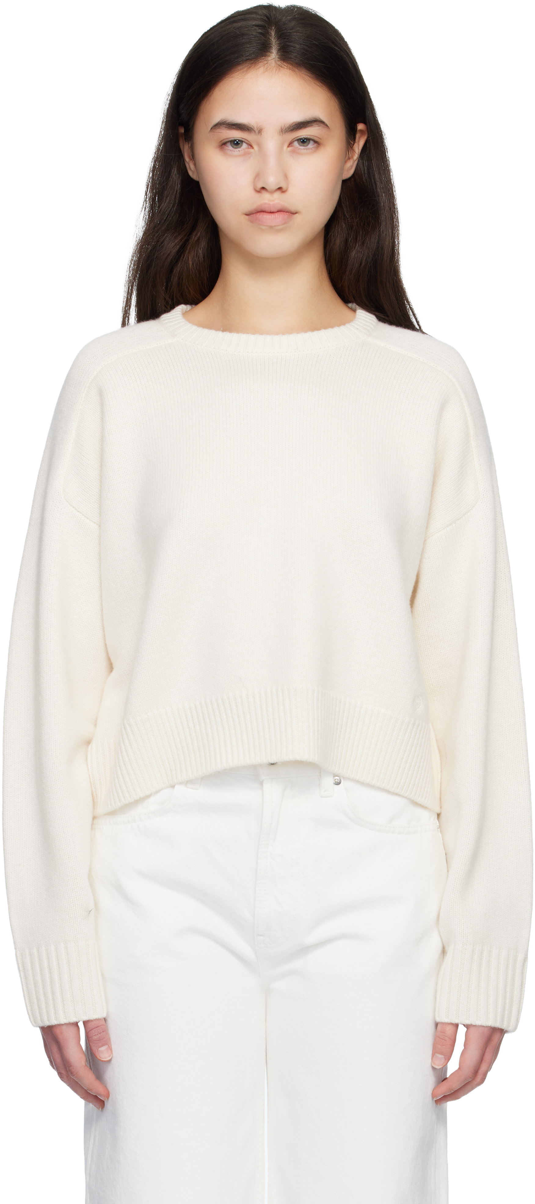 Loulou de Saison - Pull écourté BRUZZI blanc cassé à logo