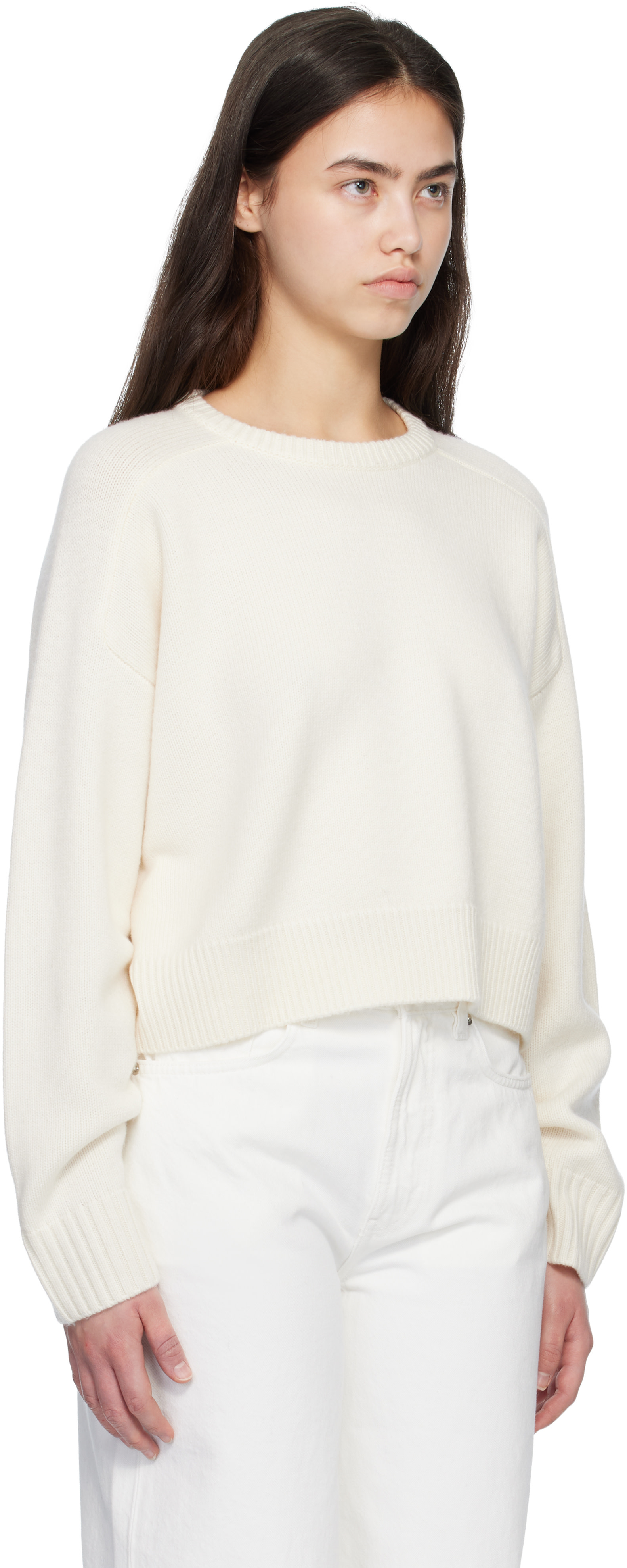 Loulou de Saison - Pull écourté BRUZZI blanc cassé à logo