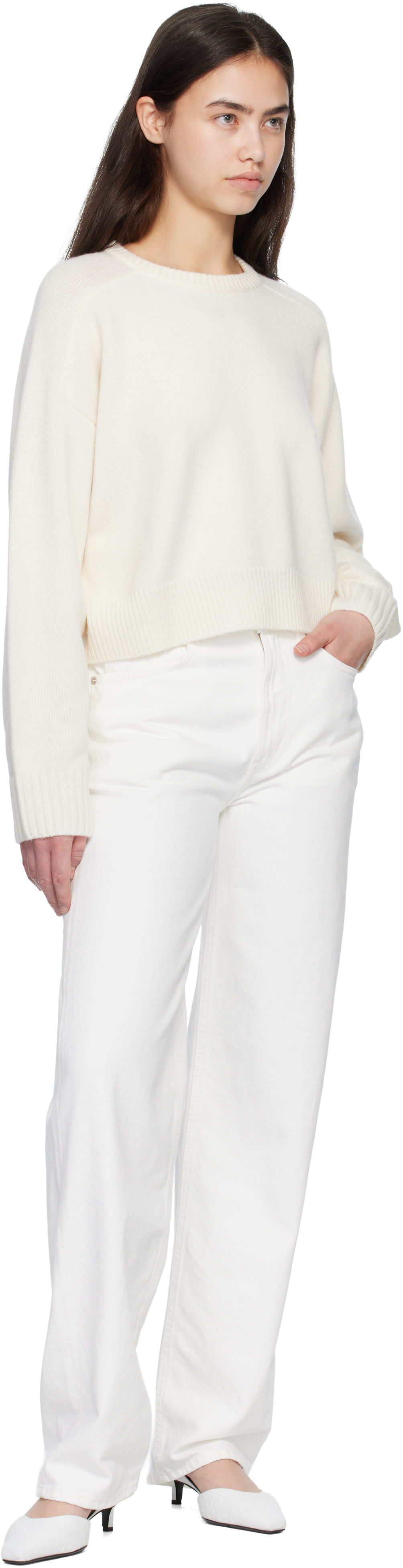 Loulou de Saison - Pull écourté BRUZZI blanc cassé à logo