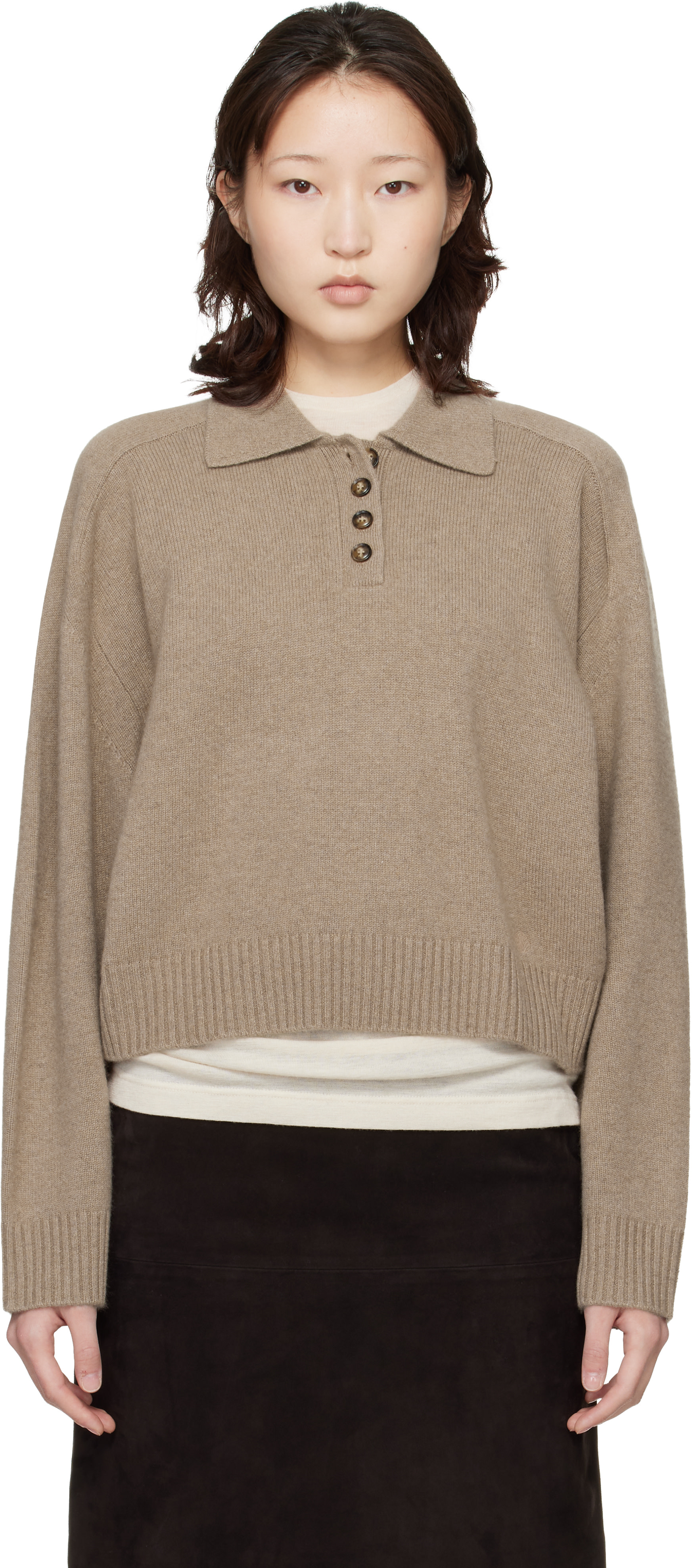 Loulou de Saison: Taupe Homere LDS Cashmere Polo Sweater | SSENSE