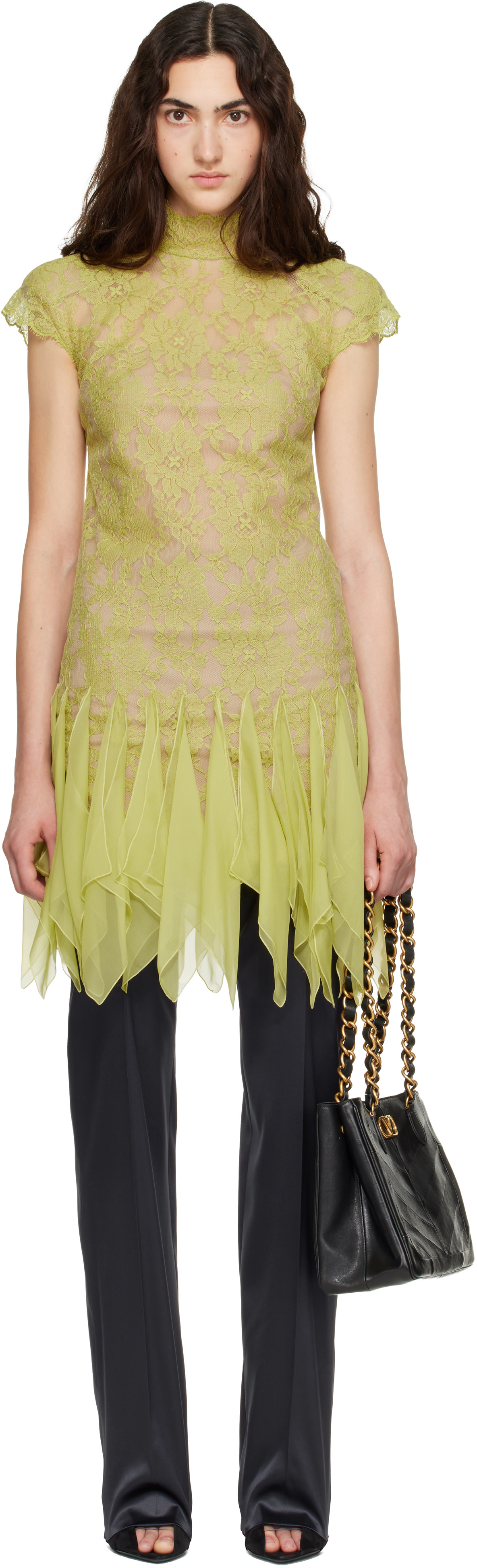 Valentino - Robe courte verte en dentelle