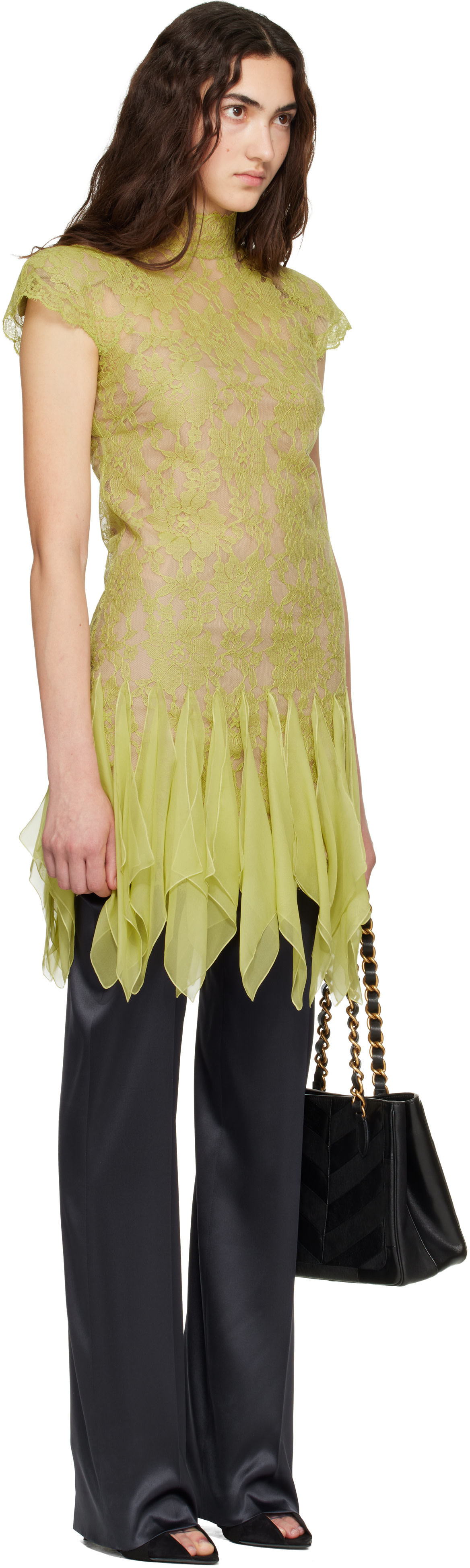 Valentino - Robe courte verte en dentelle