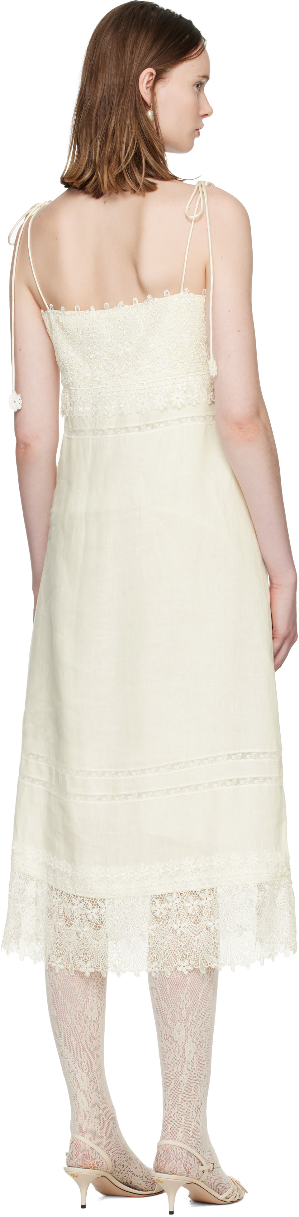 Valentino - Robe midi blanc cassé en lin