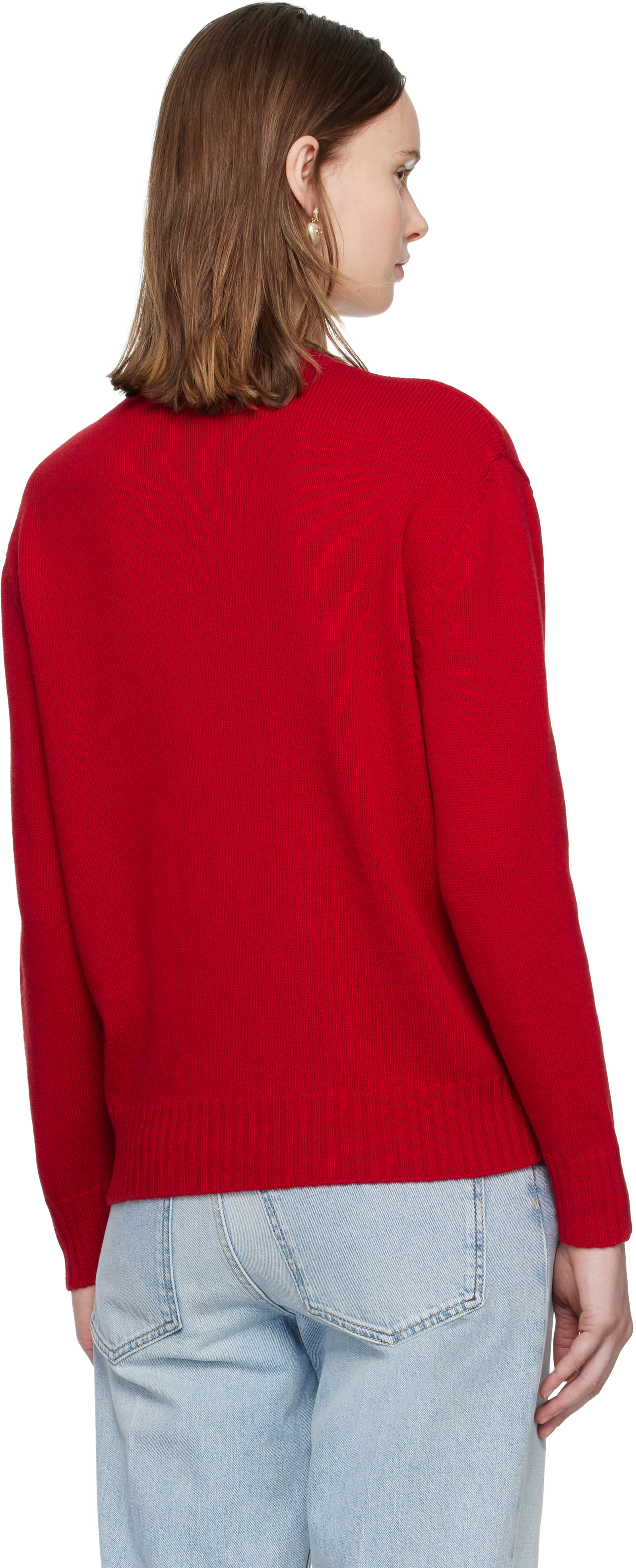 Valentino: Red Wool 'Chez Valentino' & Panther Embroidery Sweater