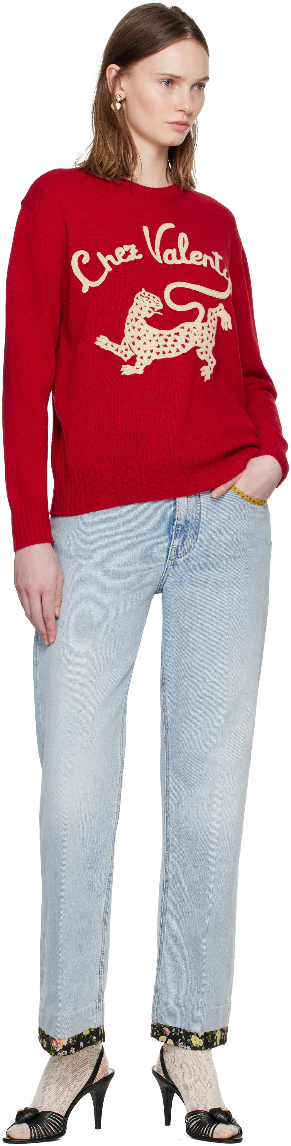 RED VALENTINO週末特価スーパー可愛いニットツーピース早い者勝ち VALENTINO GARAVANI Embroidered wool sweater | NET-A-PORTER