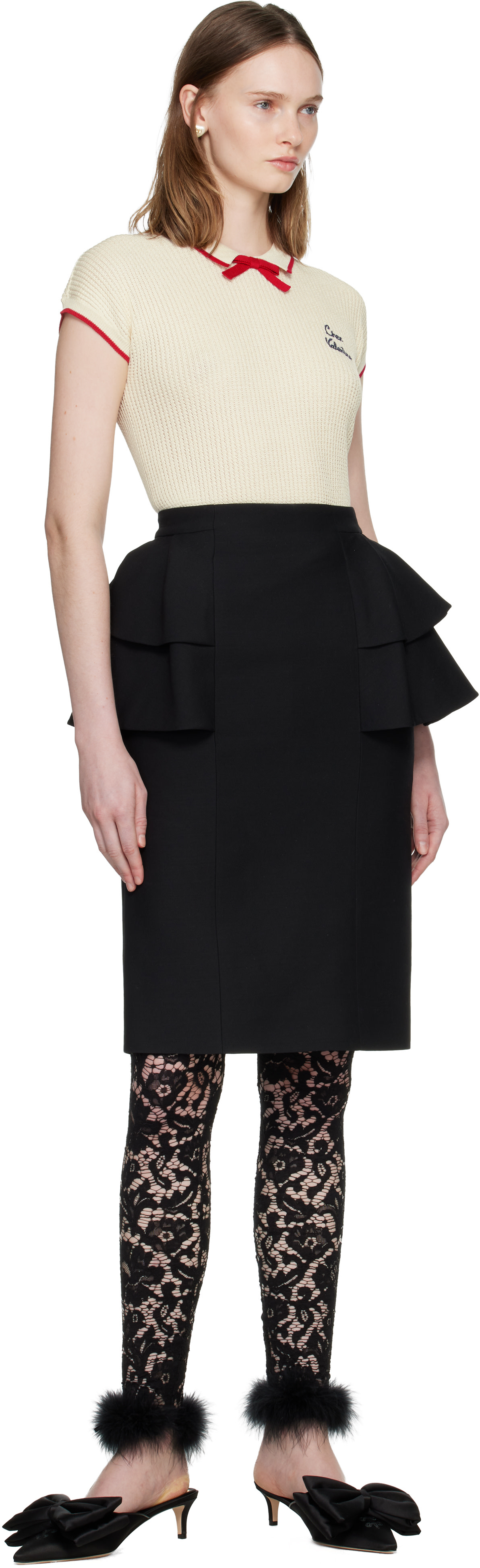 Valentino: ベージュ 'Chez Valentino' ニットポロシャツ | SSENSE 日本