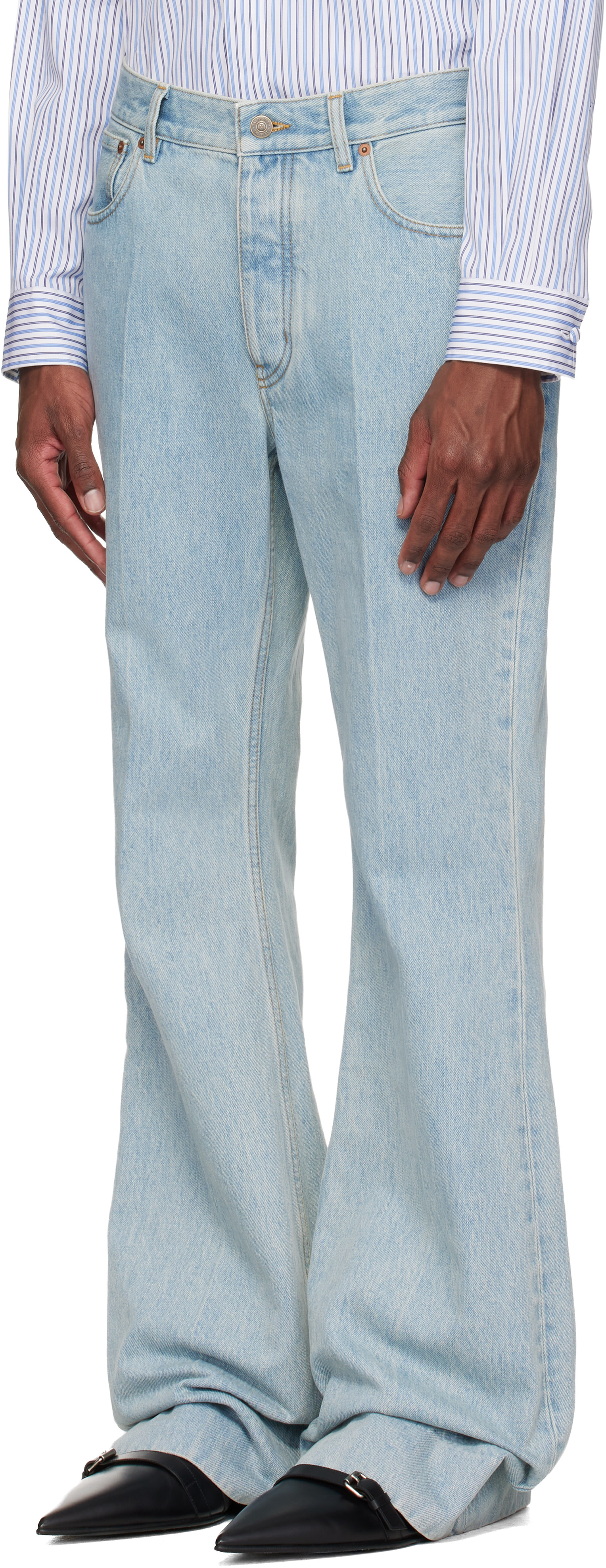 Valentino: Blue 5 Pocket Flare Jeans | SSENSE