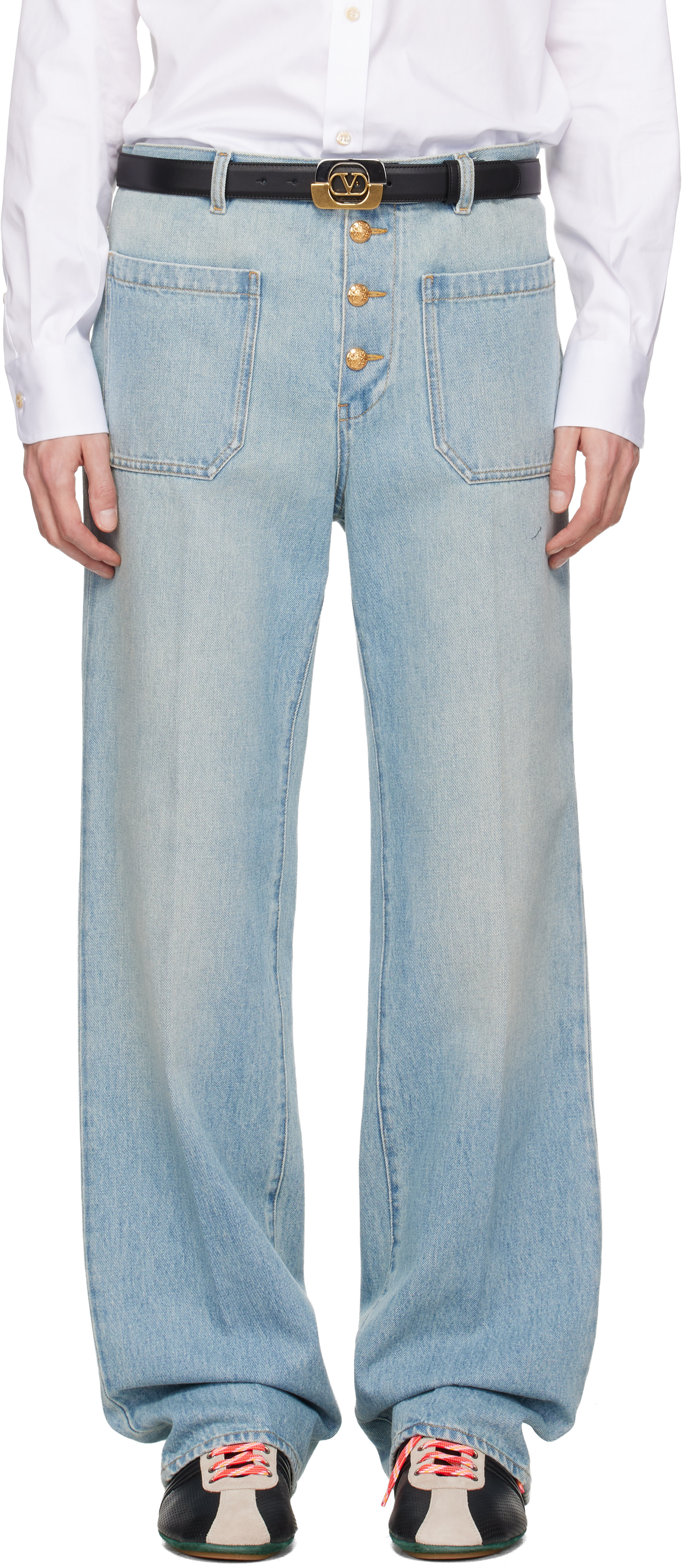 Valentino - Jean droit bleu à plis