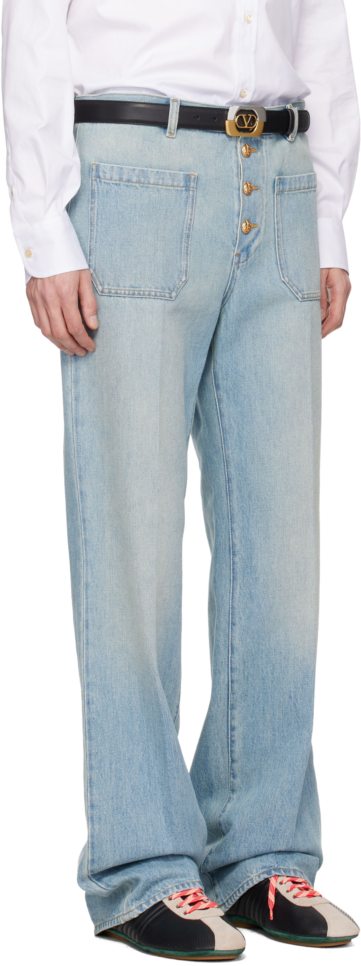 Valentino: Blue Straight-Leg Creased Jeans | SSENSE