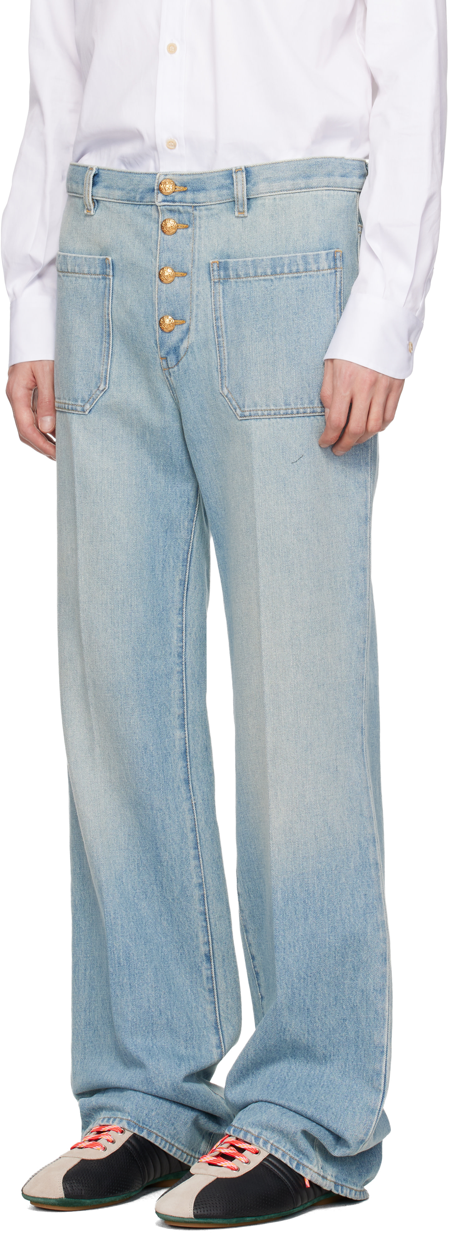 Valentino - Jean droit bleu à plis