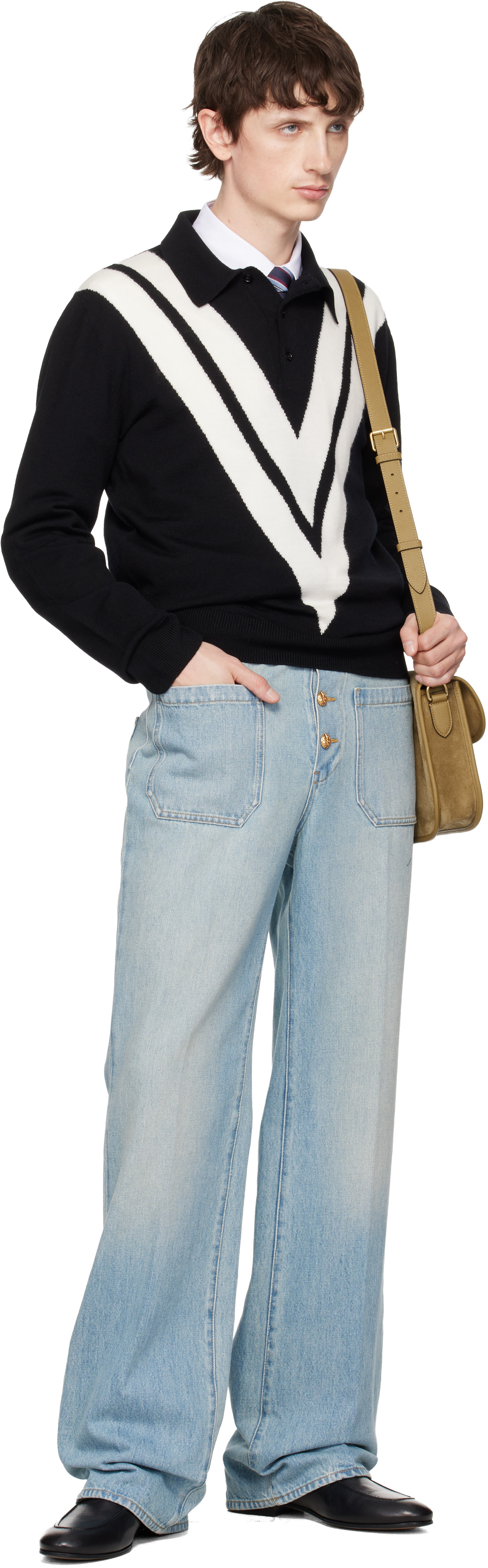 Valentino: Blue Straight-Leg Creased Jeans | SSENSE