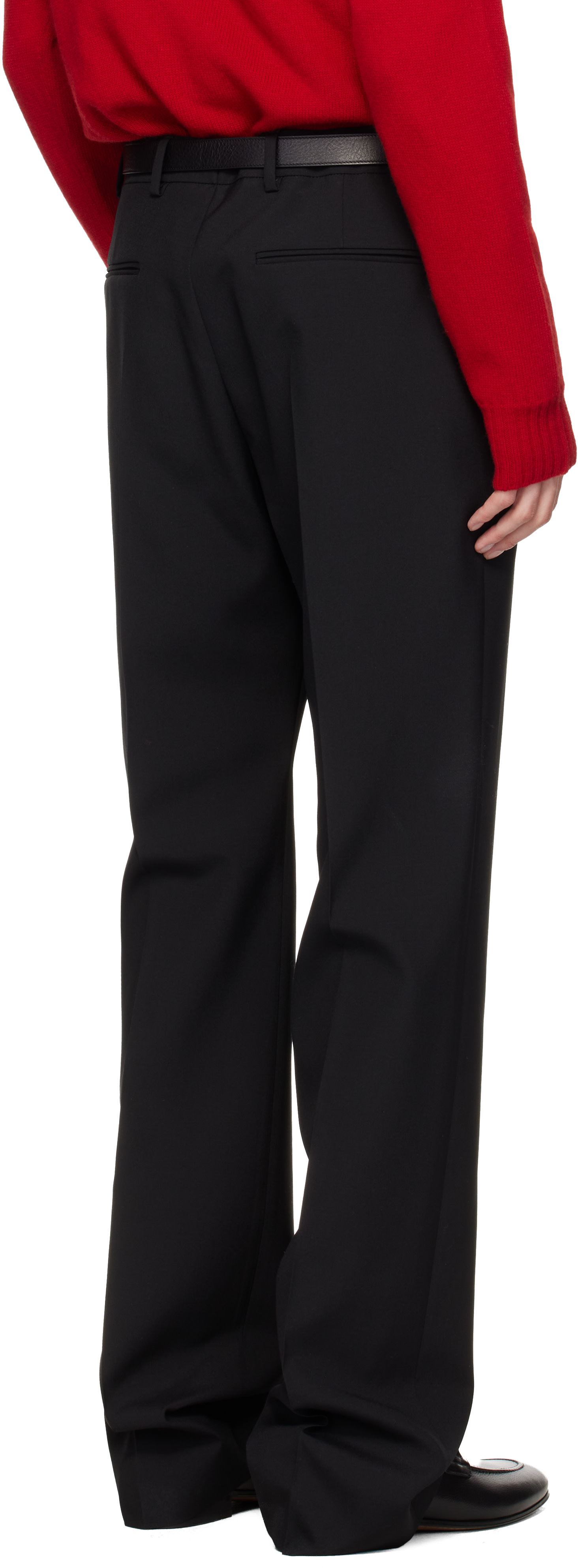 Valentino: Black Creased Virgin Wool Trousers | SSENSE