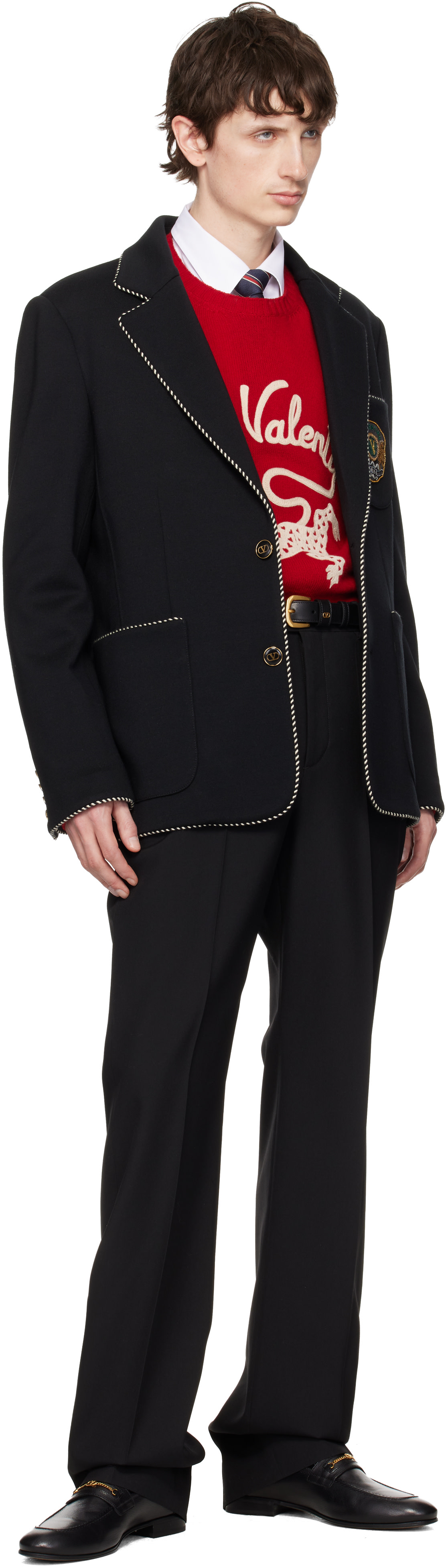 Valentino: Black Creased Virgin Wool Trousers | SSENSE