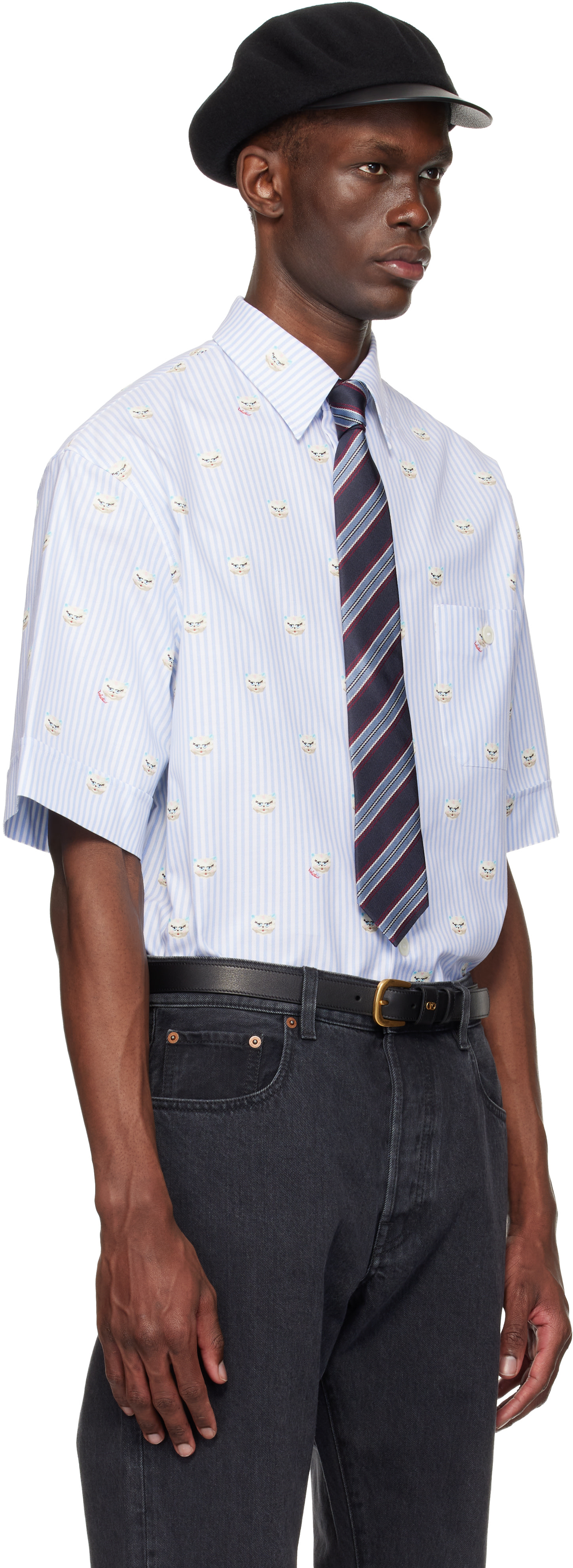 Valentino: Blue Cotton Oxford 'Le Chat De La Maison' Shirt