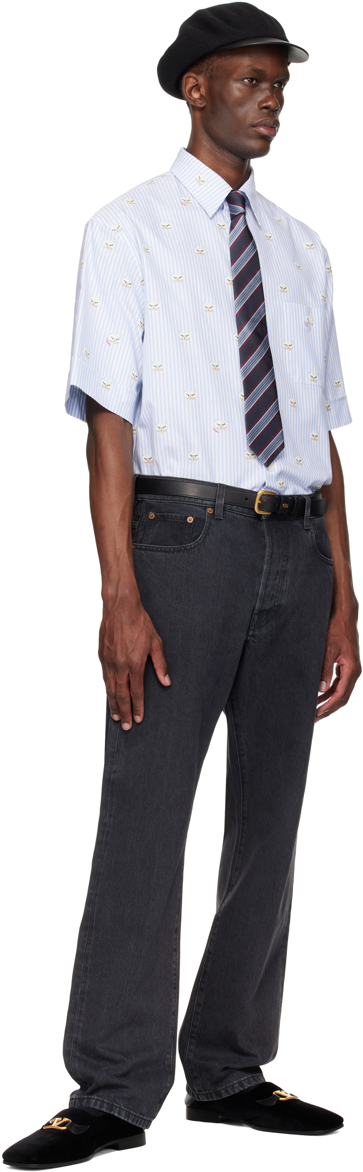 Valentino: Blue Cotton Oxford 'Le Chat De La Maison' Shirt