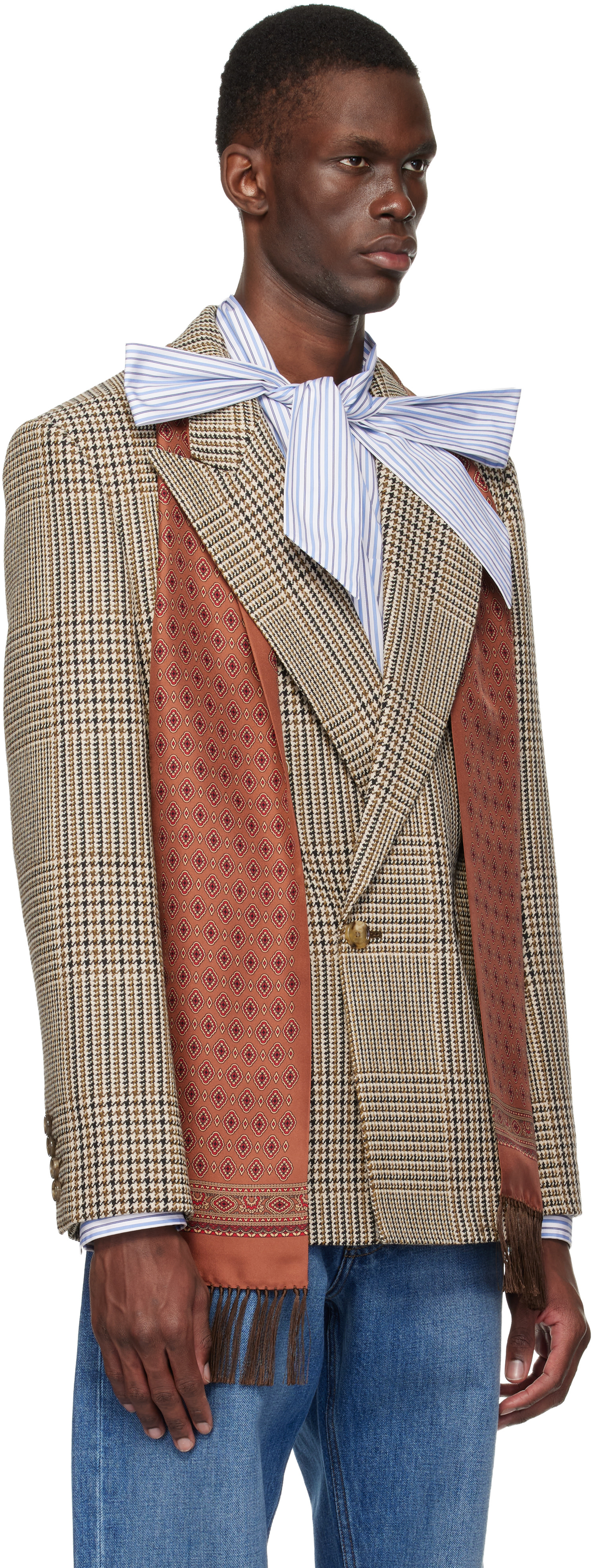 Valentino: Beige Double-Breasted Blazer | SSENSE