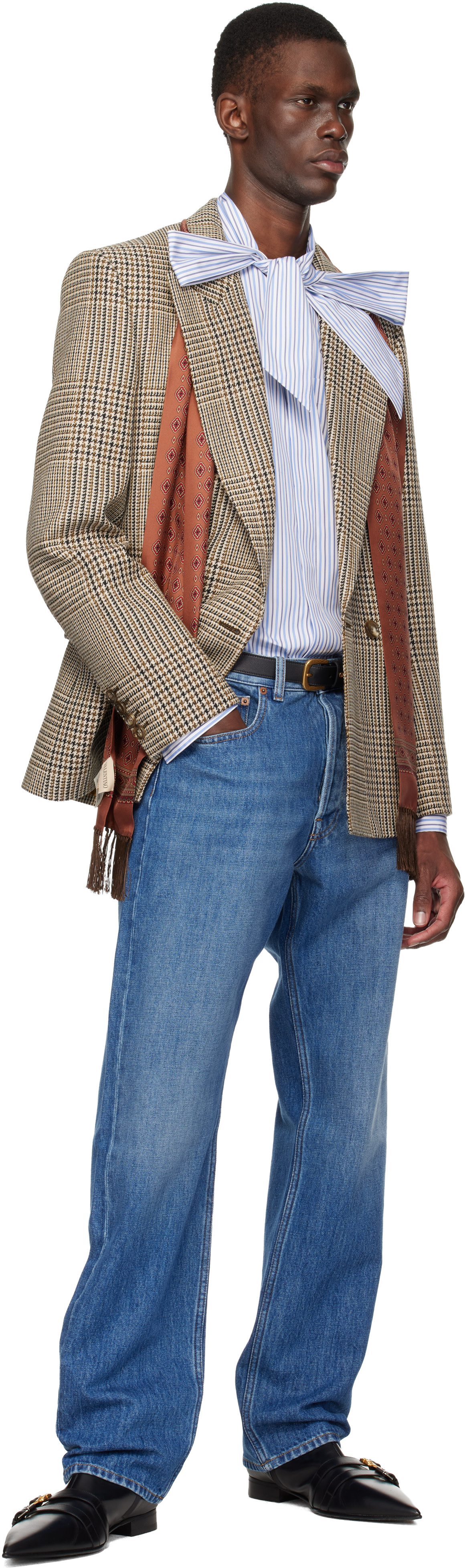 Valentino: Beige Double-Breasted Blazer | SSENSE