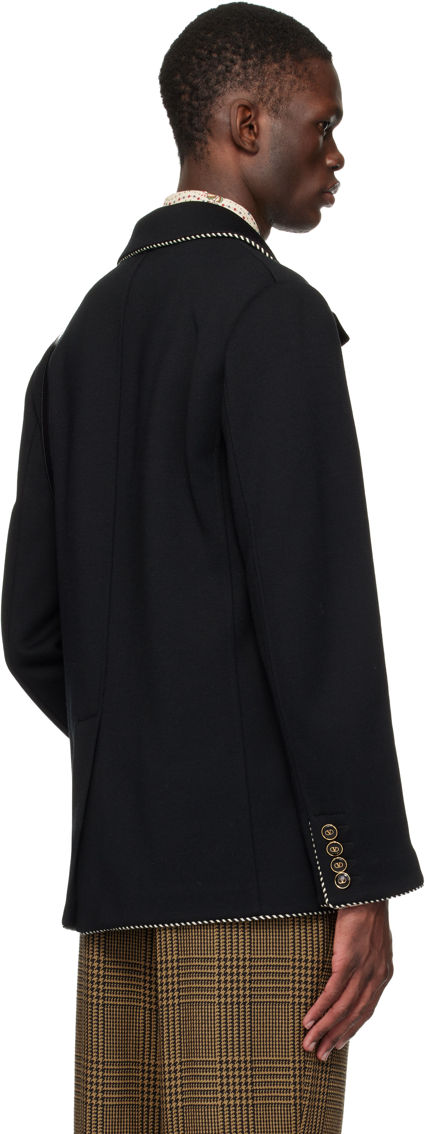 Valentino: Black Single-Breasted Wool Valentino Patch Blazer | SSENSE Valentino: Black Single-Breasted Wool Valentino Patch Blazer | SSENSE